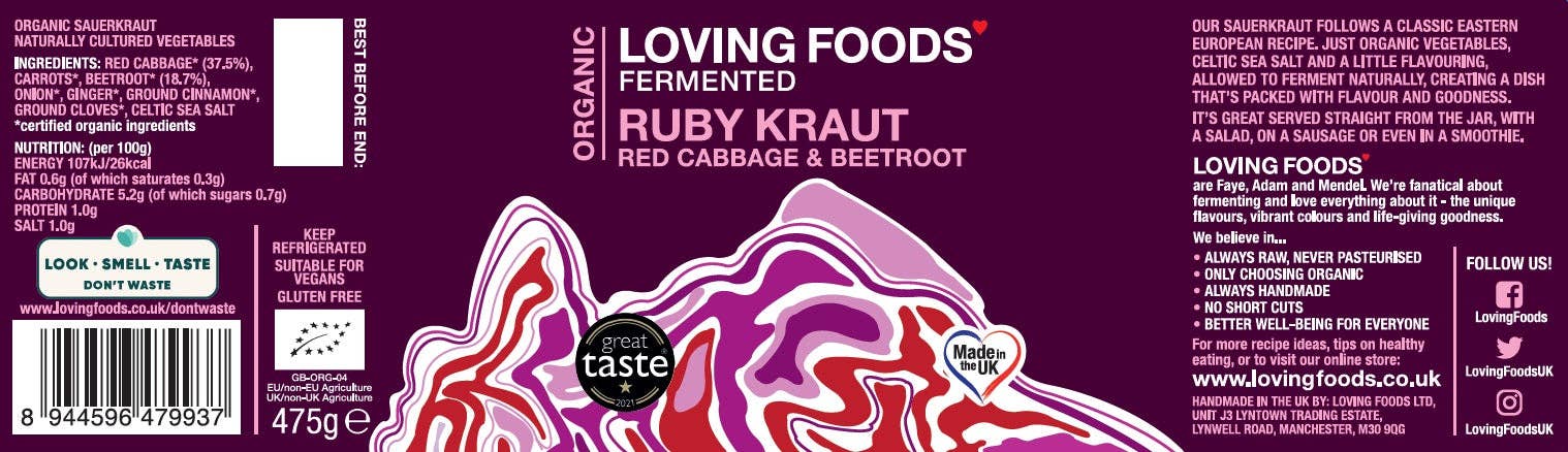 Organic Ruby Kraut – Unpasteurised Red Cabbage Sauerkraut 475g Vegan - REGN