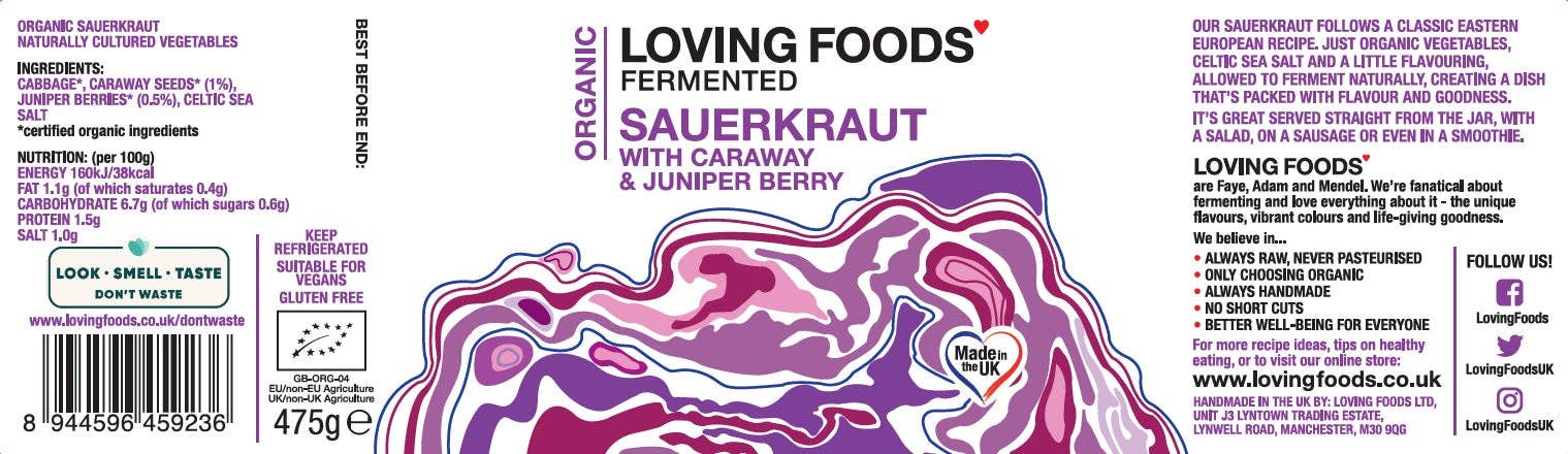 Organic Sauerkraut Caraway & Juniper Berry – Unpasteurised 475g Vegan - REGN