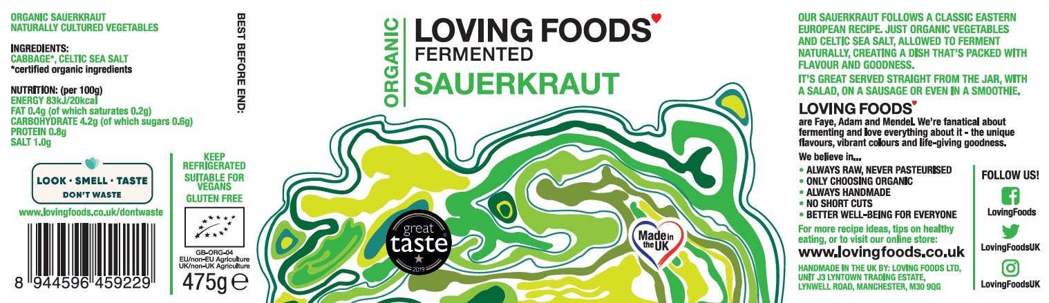 Organic Sauerkraut – Raw Unpasteurised Fermented Cabbage 475g Vegan - REGN
