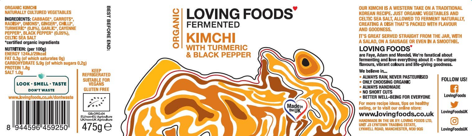 Organic Turmeric & Black Pepper Kimchi – Unpasteurised 475g Vegan - REGN