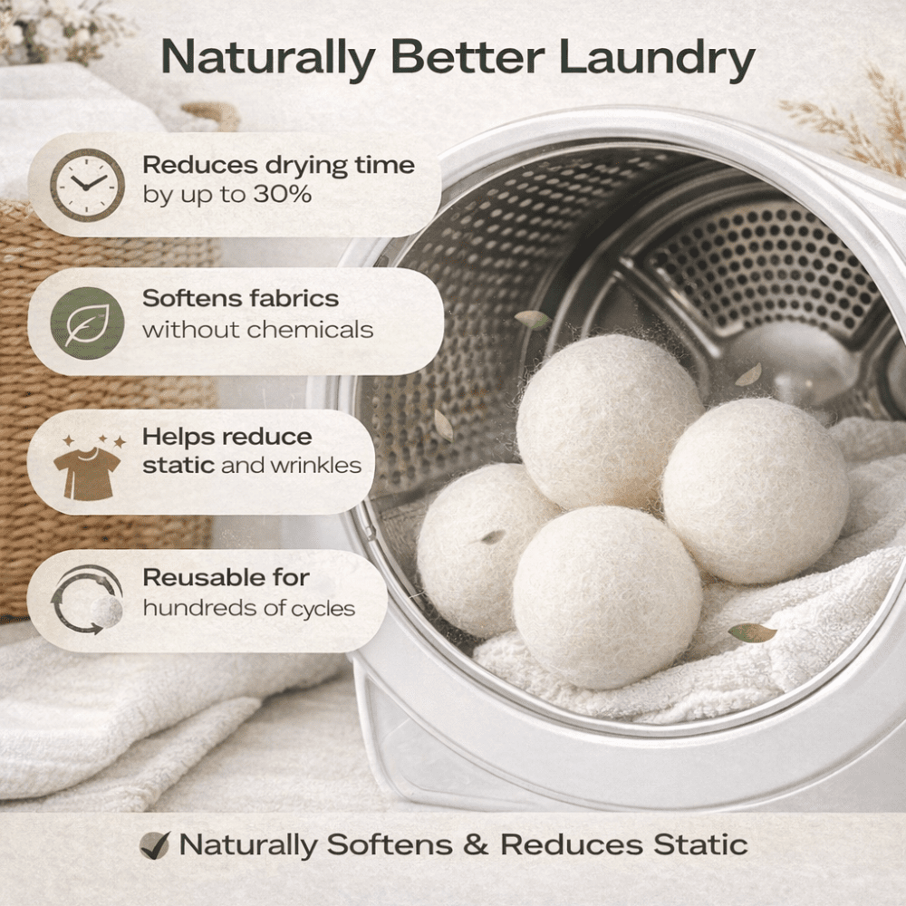 Organic Wool Dryer Balls (4 Pack) - Comes With 2 Scented Essential Oils - REGN