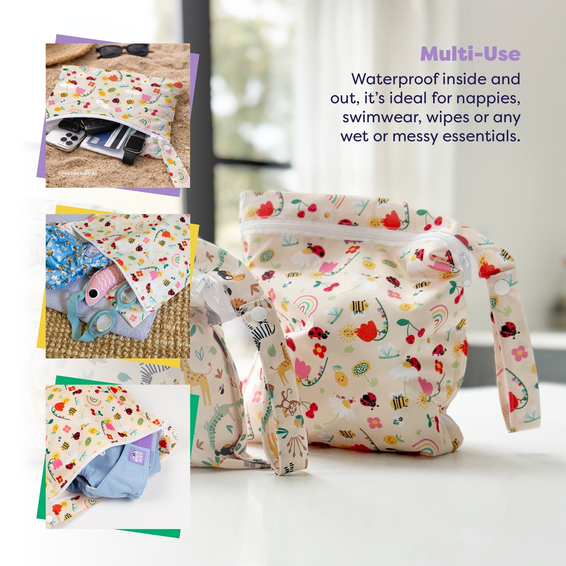 Out and About Waterproof Wet Nappy Bag in Sunshine Friends - REGN