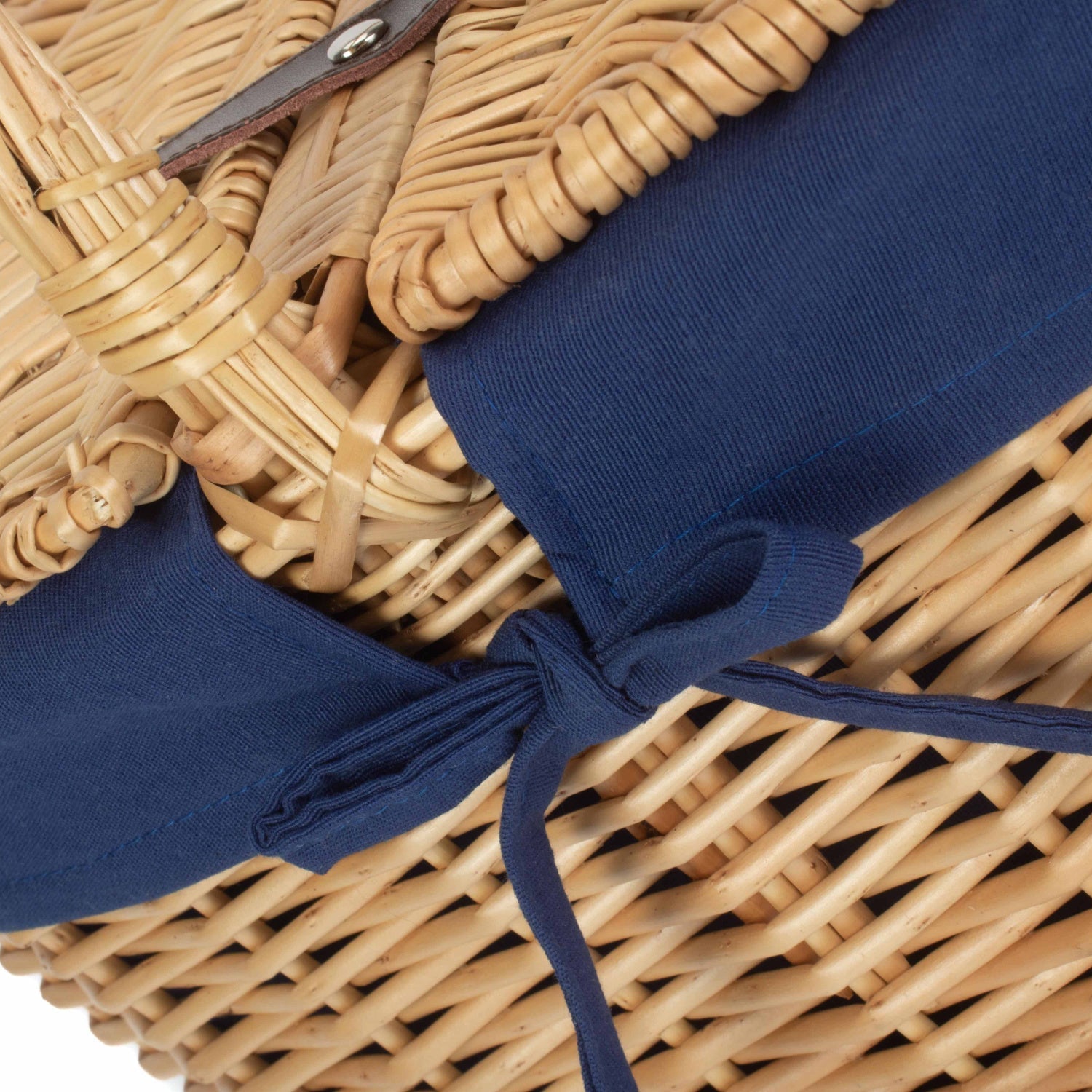 Oval Lidded Willow Picnic Hamper with Navy Blue Lining - REGN