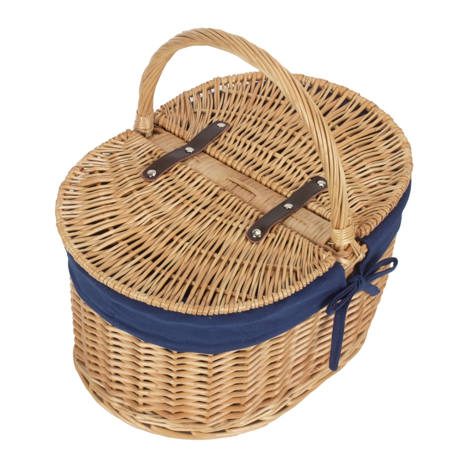 Oval Lidded Willow Picnic Hamper with Navy Blue Lining - REGN