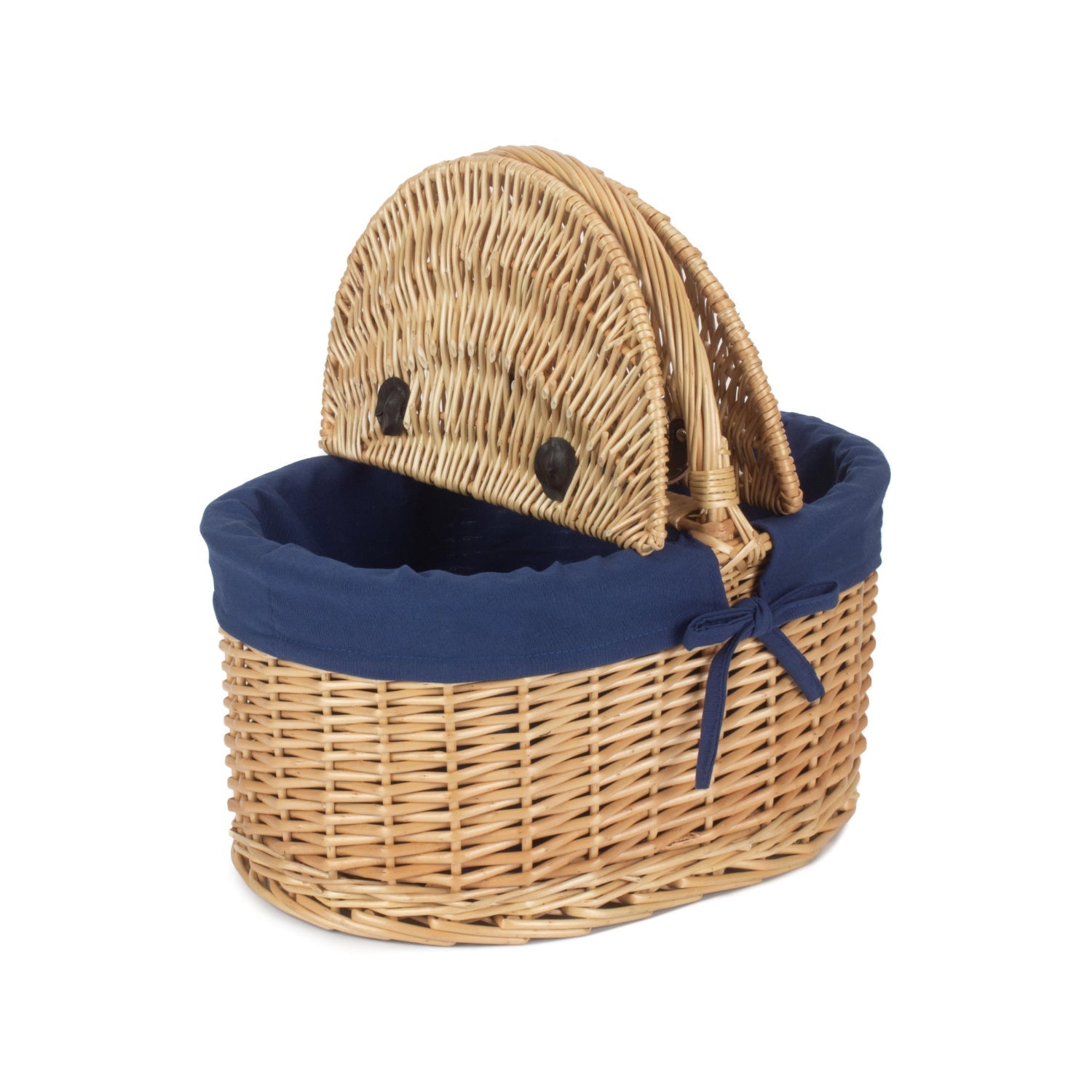 Oval Lidded Willow Picnic Hamper with Navy Blue Lining - REGN