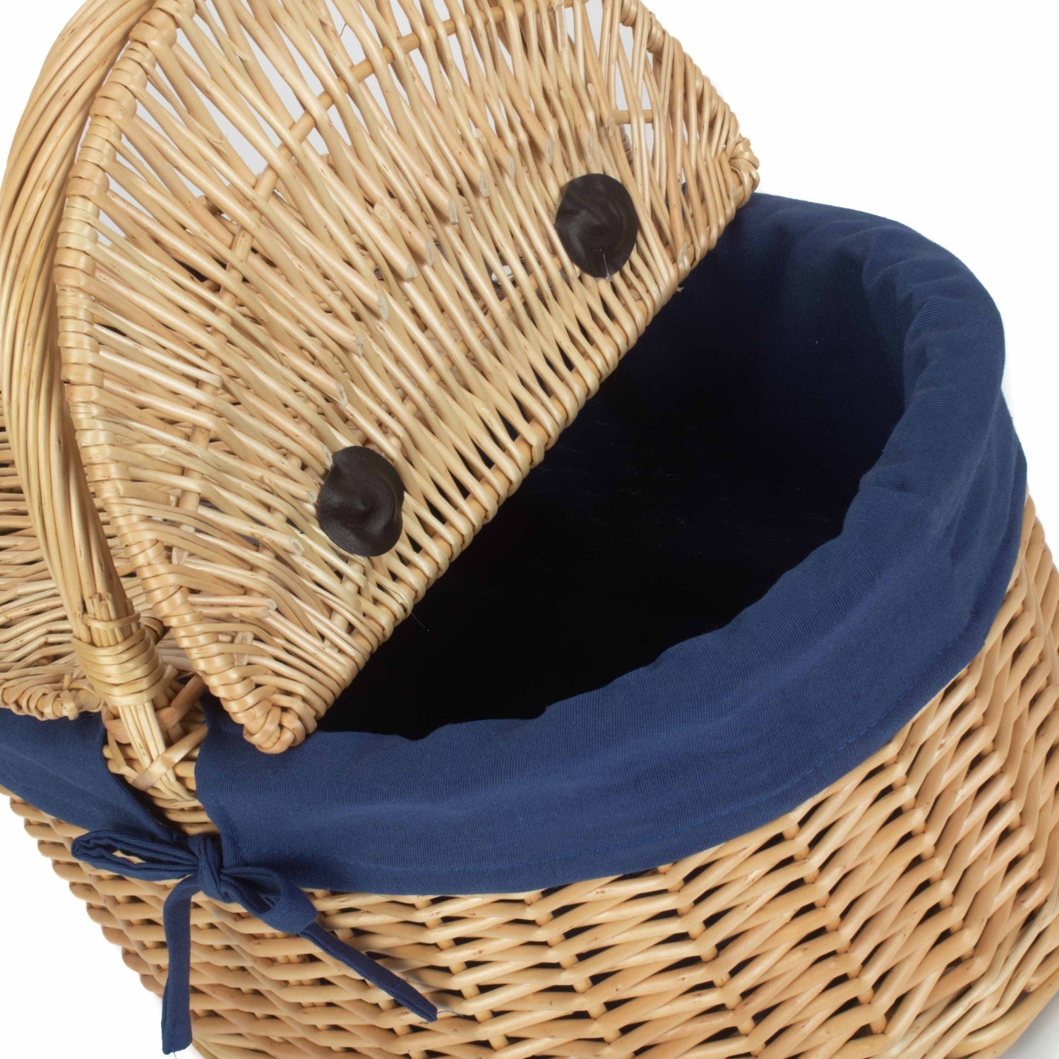 Oval Lidded Willow Picnic Hamper with Navy Blue Lining - REGN