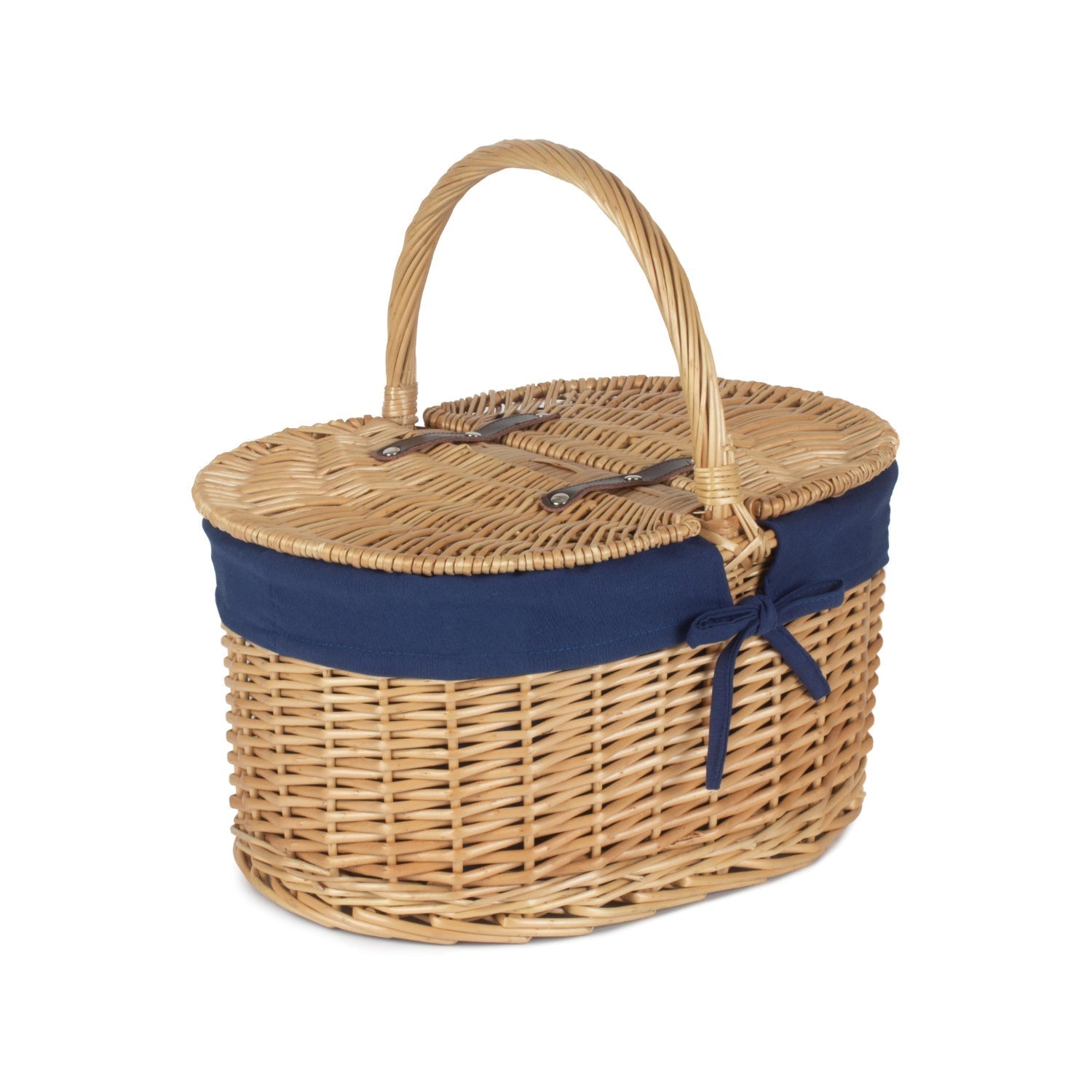 Oval Lidded Willow Picnic Hamper with Navy Blue Lining - REGN
