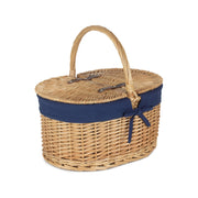 Oval Lidded Willow Picnic Hamper with Navy Blue Lining - REGN