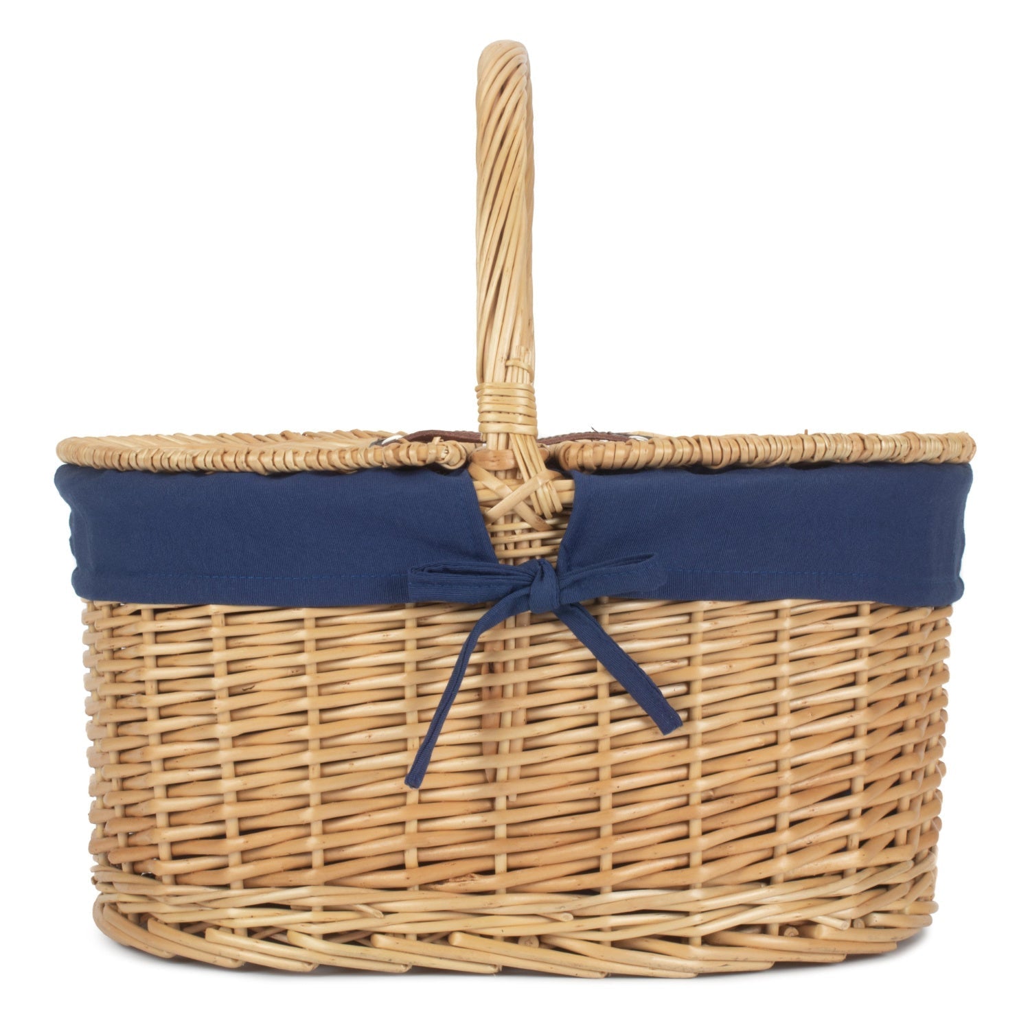 Oval Lidded Willow Picnic Hamper with Navy Blue Lining - REGN