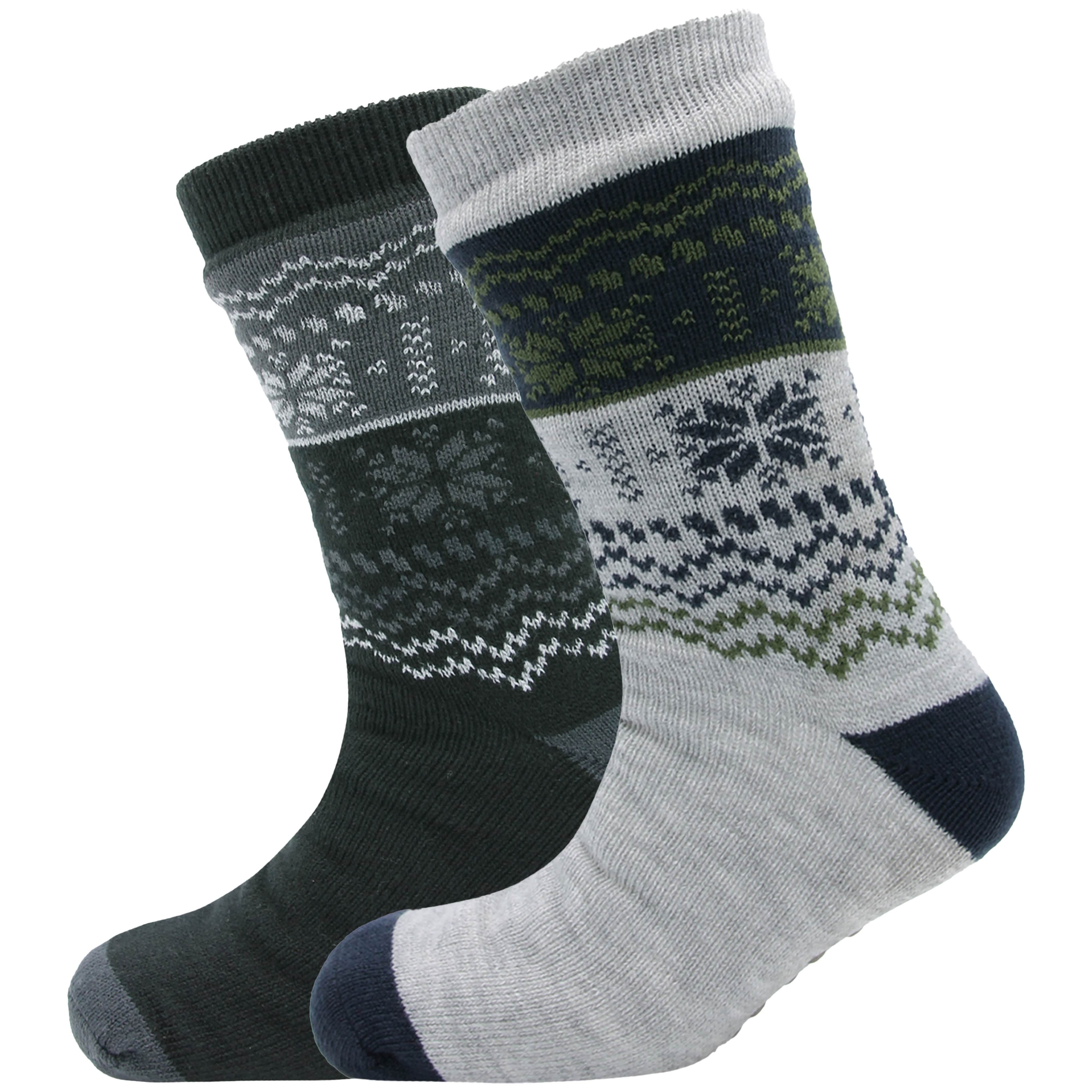 Sock Stack Men's Chunky Knit Slipper Socks With Grips Pack Of 2 Thick Warm Non Slip