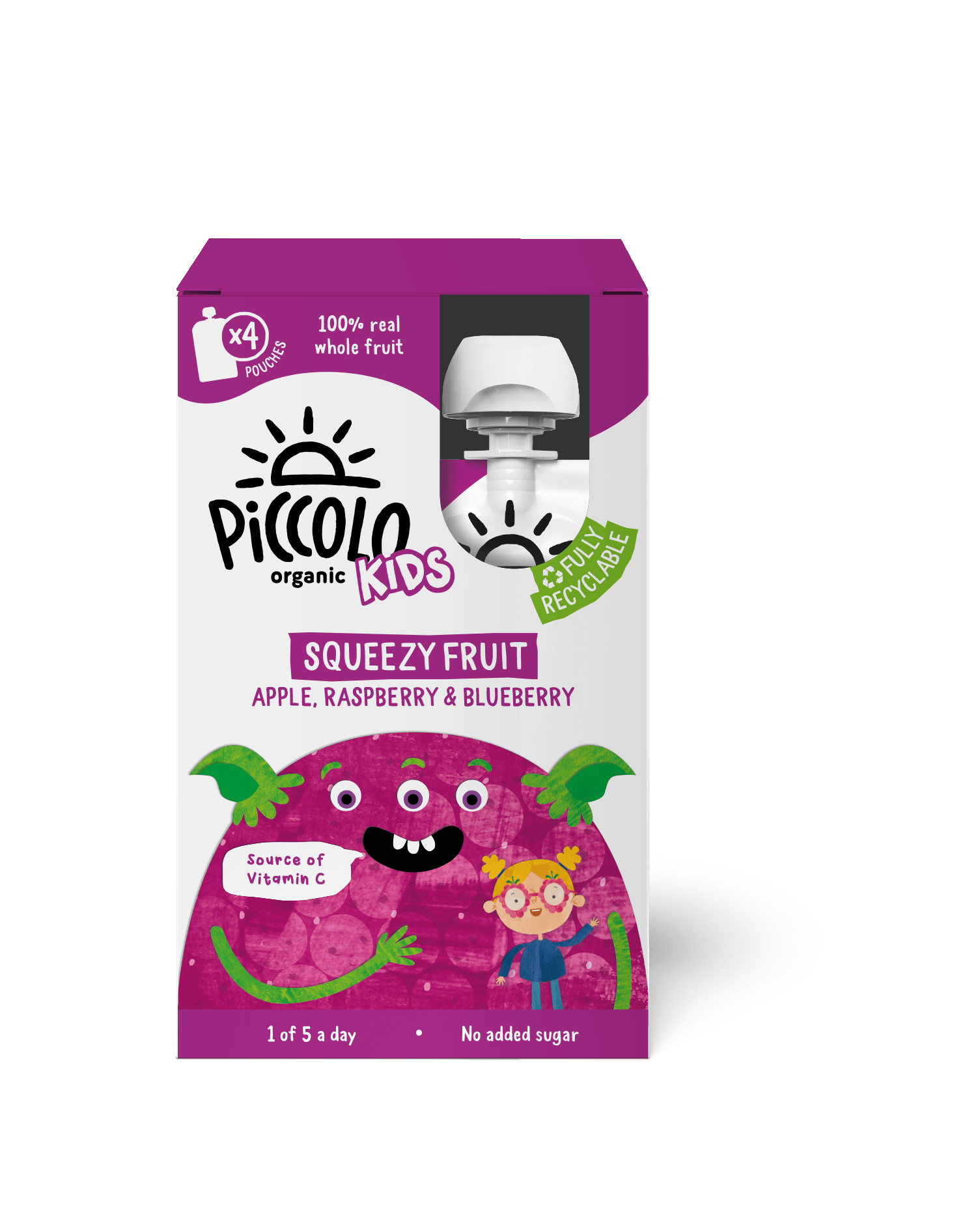 Piccolo Kids Squeezy Fruit Apple Raspberry & Blueberry 4 x 90g - REGN