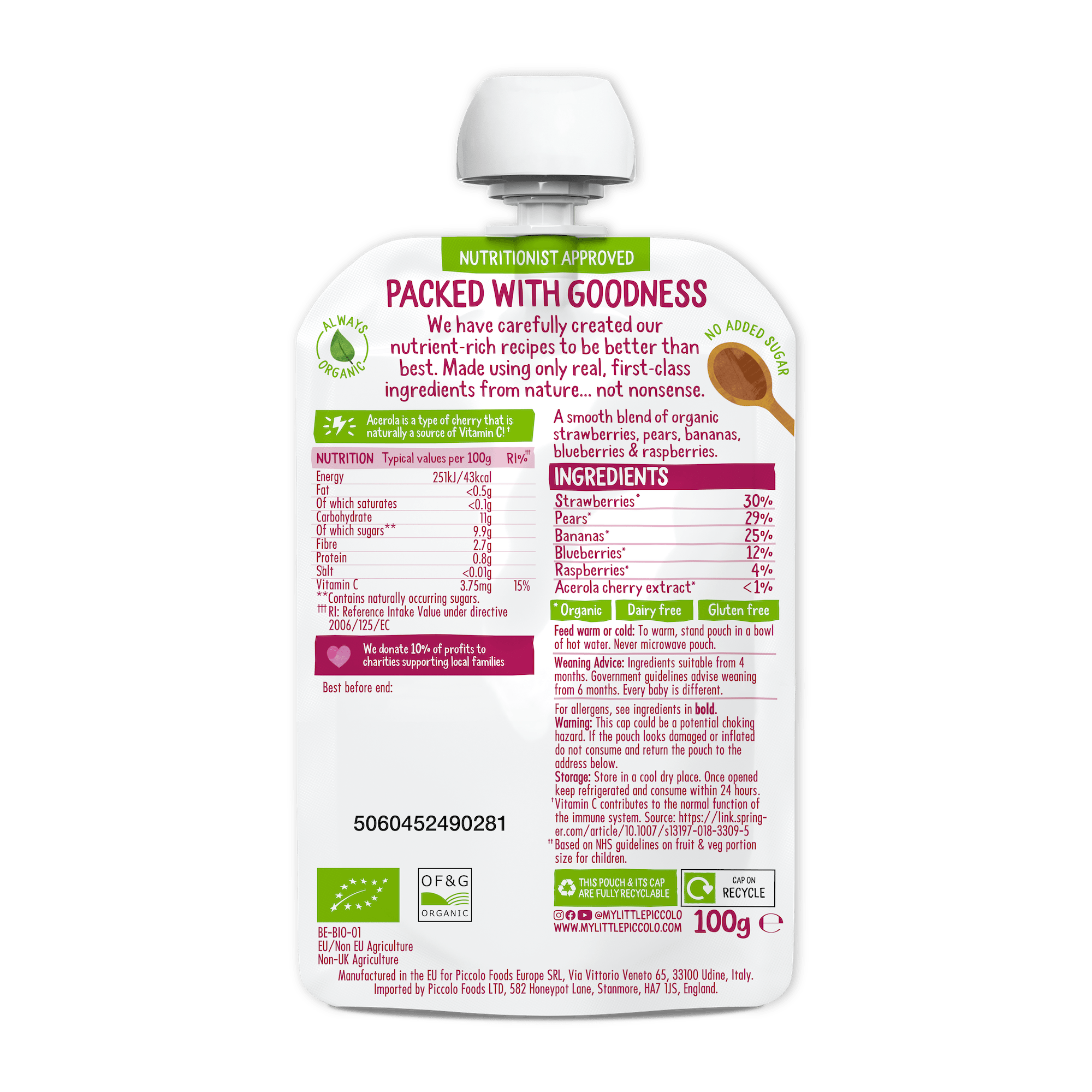 Piccolo Organic Blushing Berries Pear & Banana Baby Food 100g 4m+ - REGN