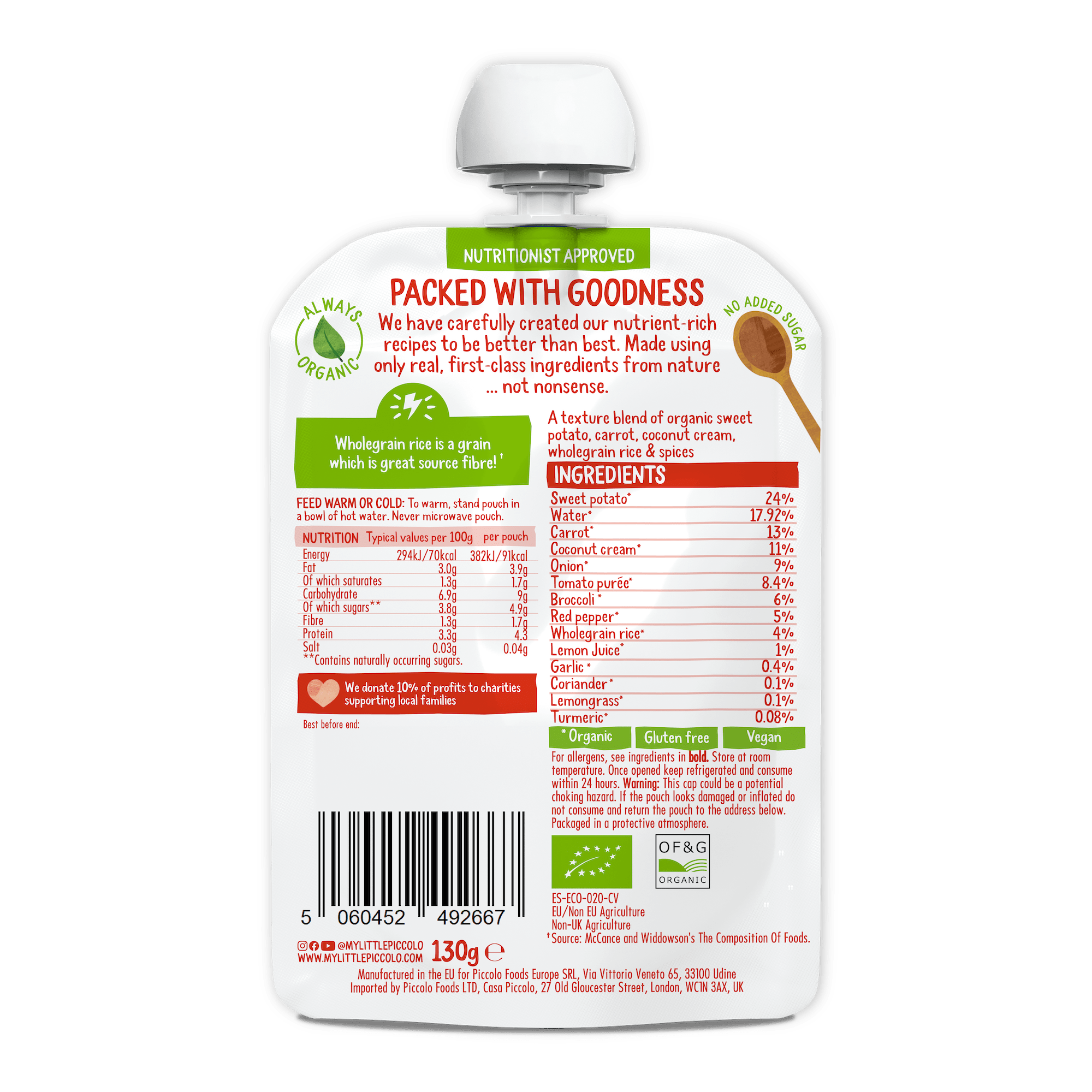 Piccolo Organic Coconut Red Thai Vegetable Curry 130g Baby Food 7m+ - REGN