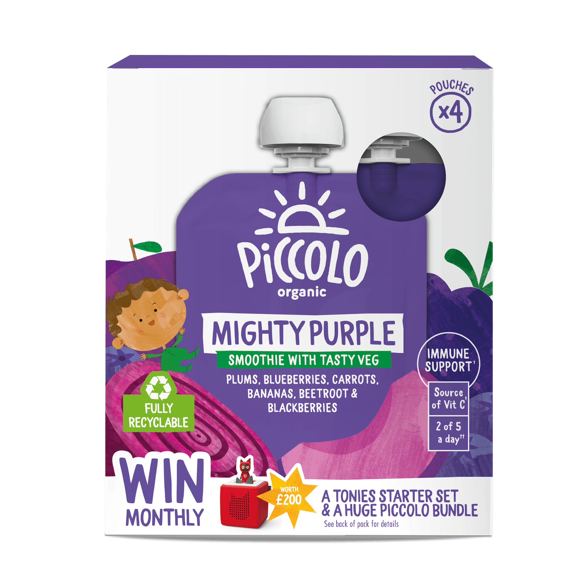 Piccolo Organic Mighty Purple Smoothies 4 x 90g Baby Fruit Smoothie 6m+ - REGN
