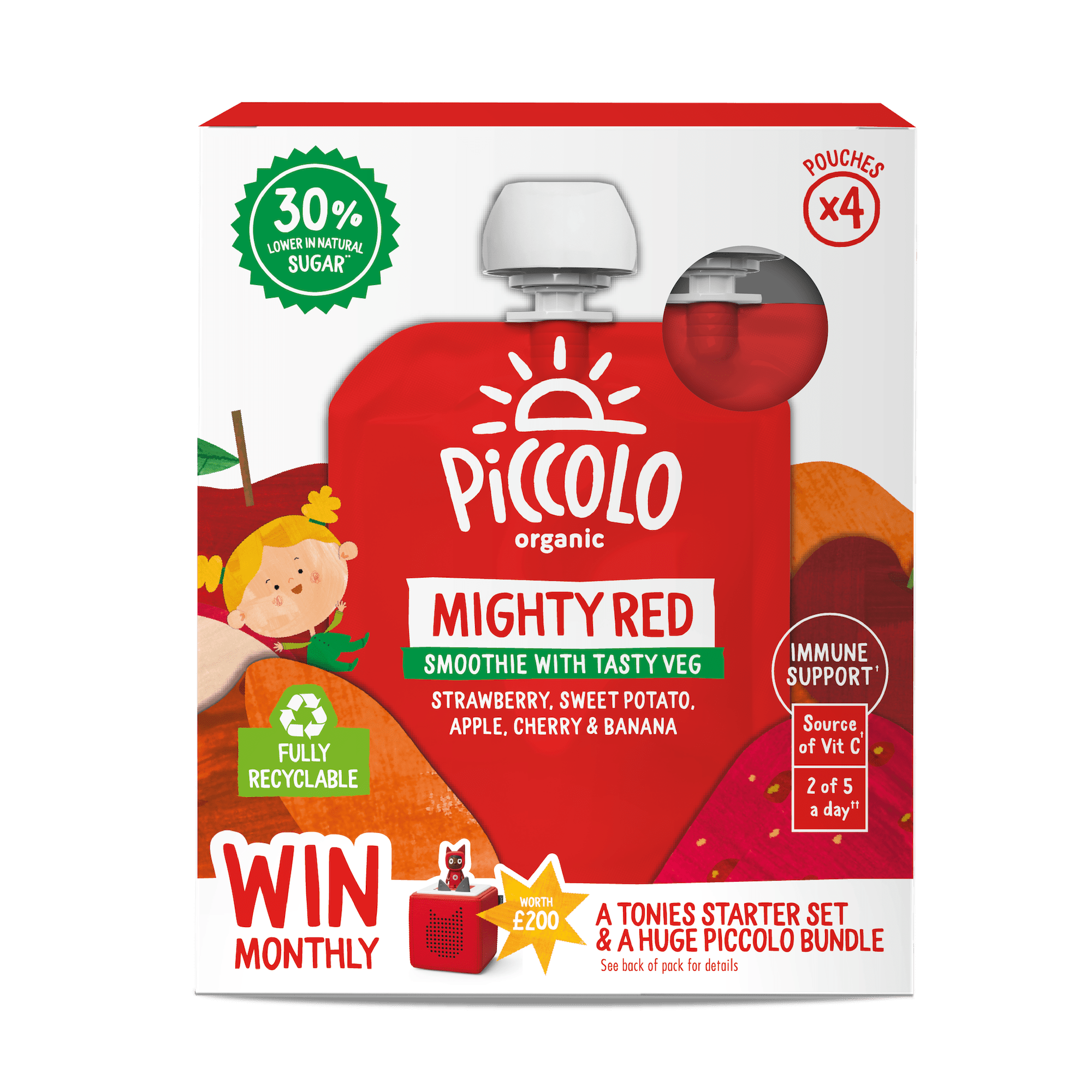 Piccolo Organic Mighty Red Smoothies 4 x 90g Baby Fruit Smoothie 6m+ - REGN