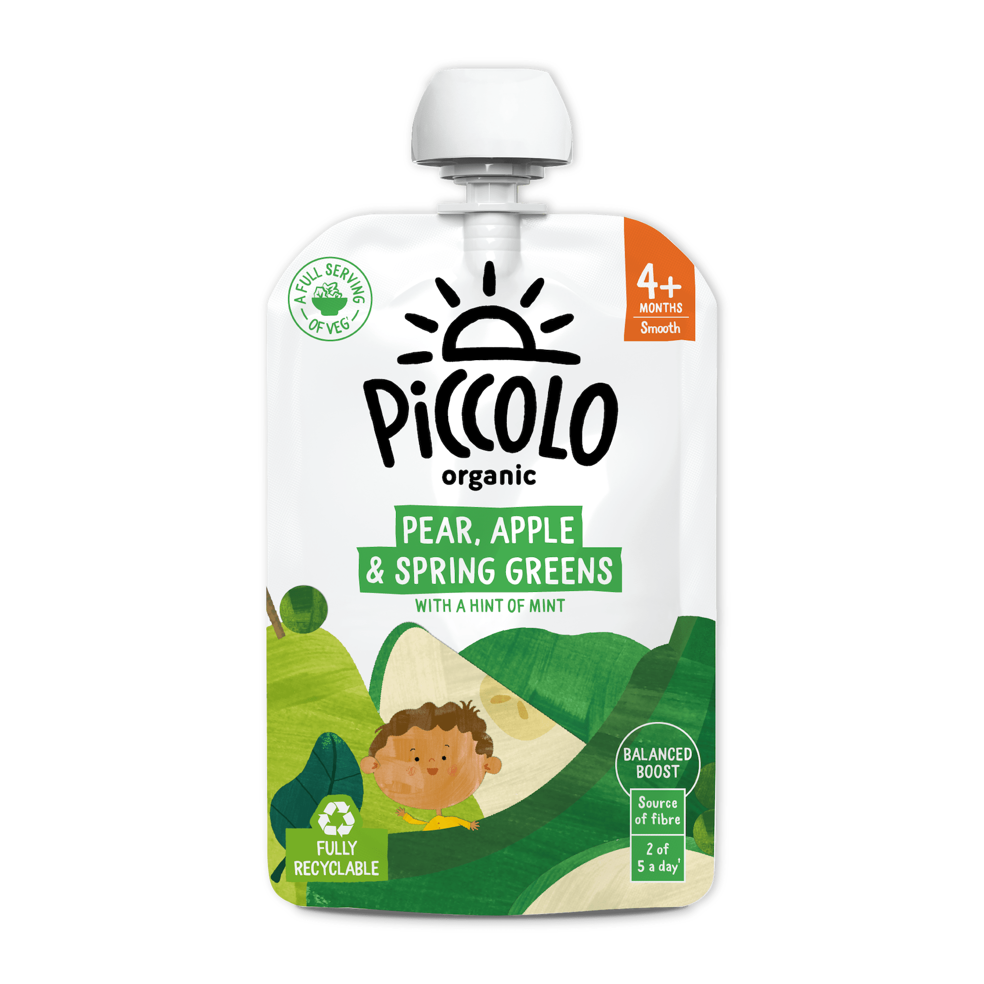 Piccolo Organic Pear Apple & Spring Greens Baby Food Pouch 100g 4m+ - REGN