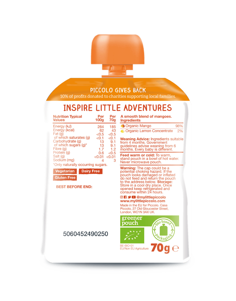 Piccolo Organic Pure Mango Baby Food Pouch 70g 4m+ - REGN