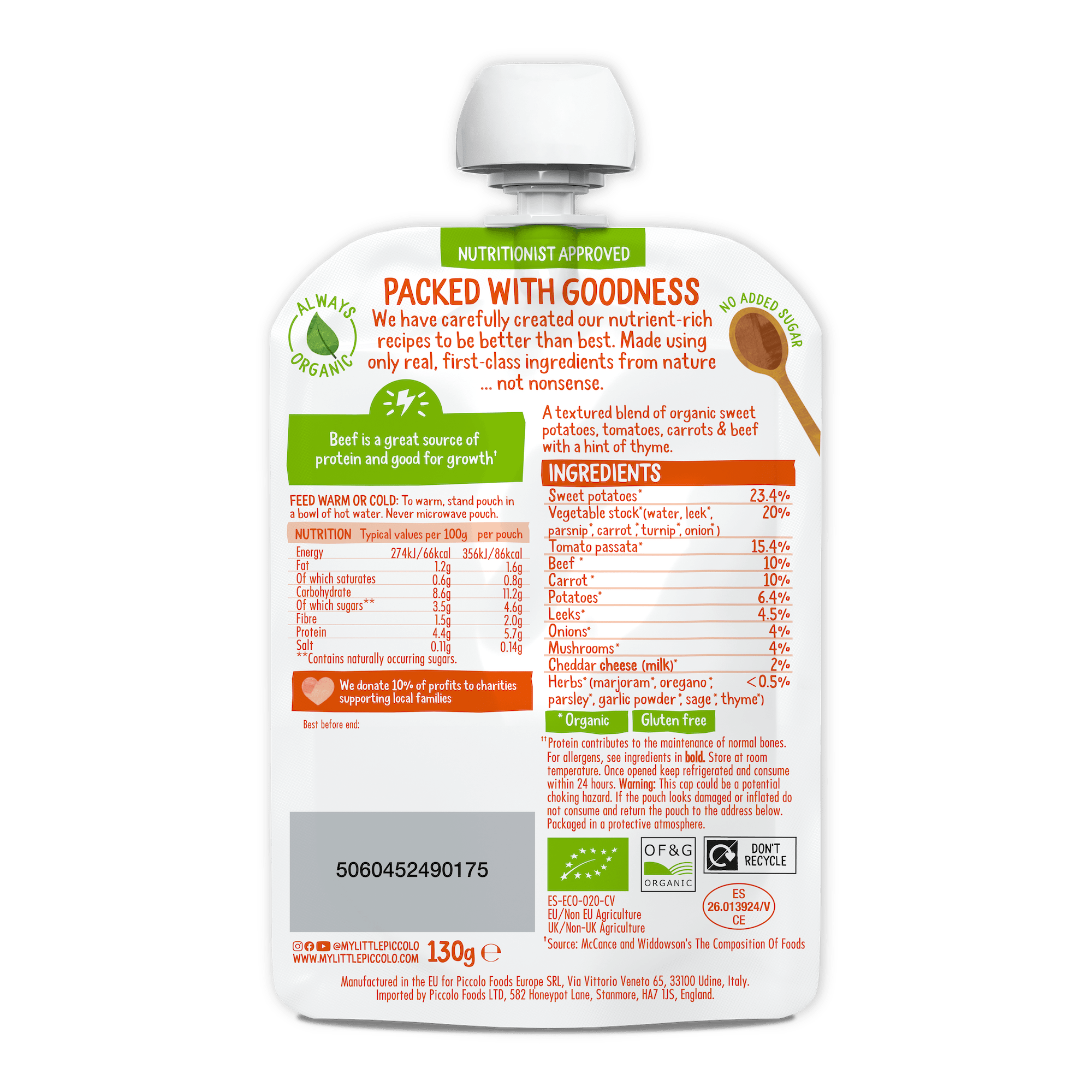 Piccolo Organic Sweet Potato & Beef Meatballs Baby Food 130g 7m+ - REGN