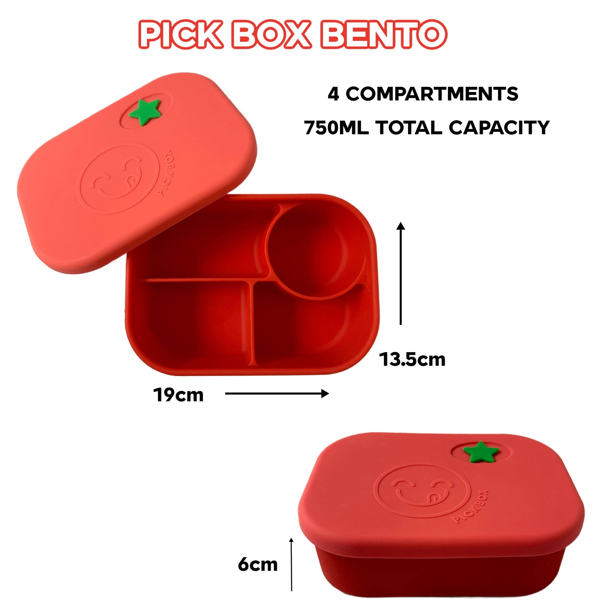 Pick Plates Pick Box Bento Silicone Lunch Box – 4 Compartment 750ml - REGN