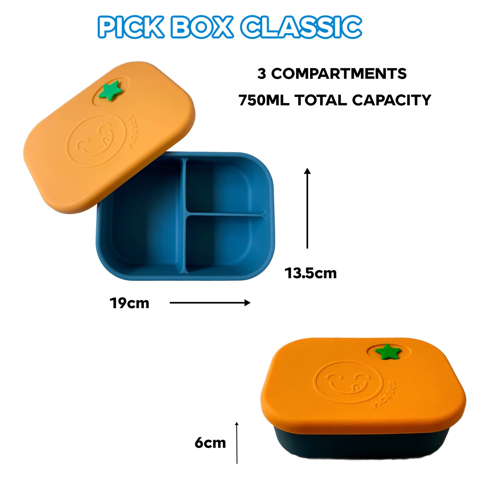 Pick Plates Pick Box Classic Silicone Lunch Box – 3 Compartment 750ml - REGN