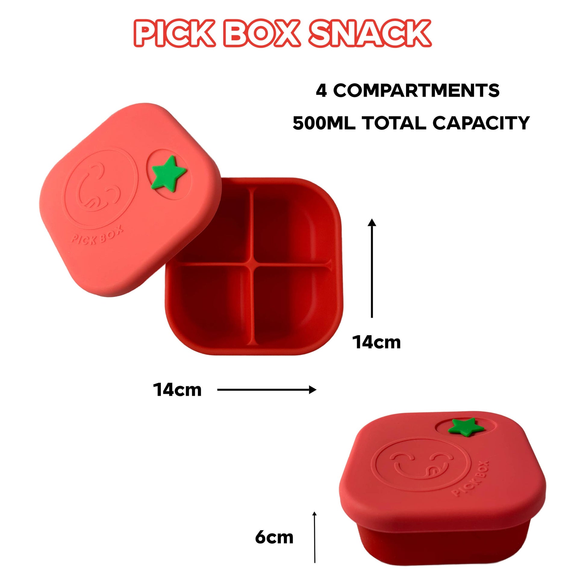 Pick Plates Pick Box Snack Silicone Snack Box – 4 Compartment 500ml - REGN