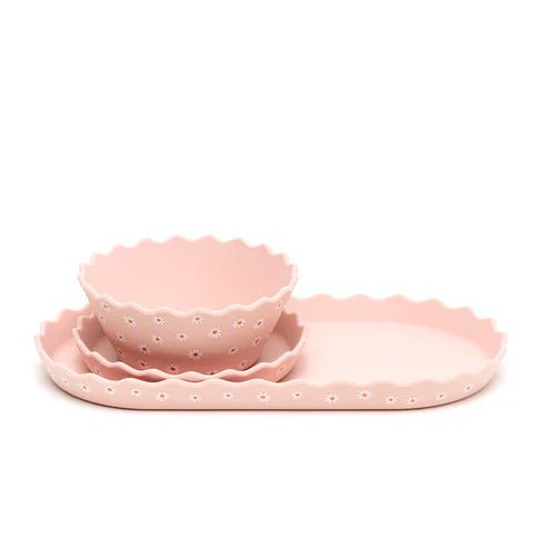Pink Daisy Wavy Edge Silicone Bowl and Plate Set - REGN