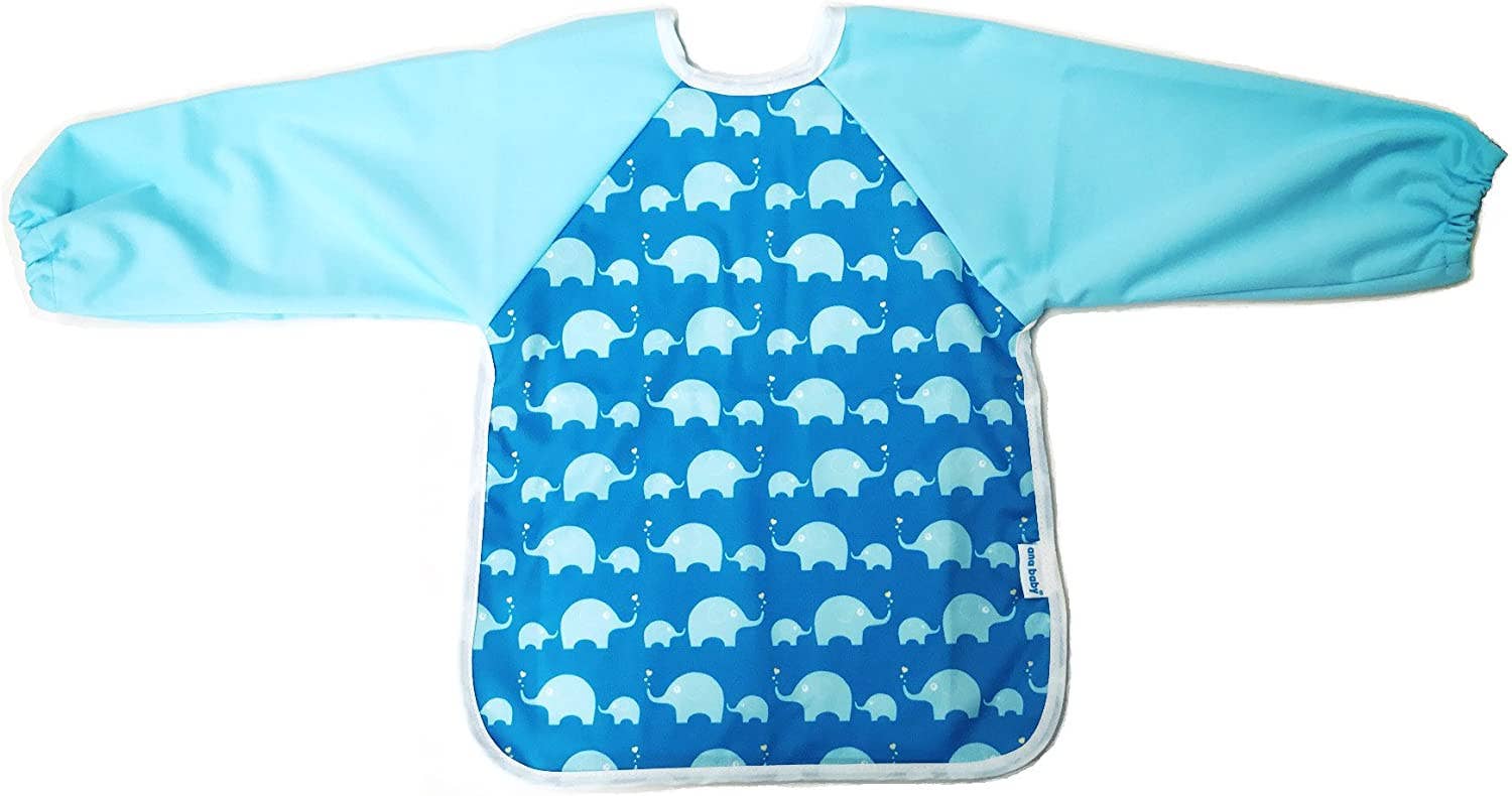 Premium Soft Long Sleeve Water Resistant Washable Bib – Blue Elephant Design - REGN