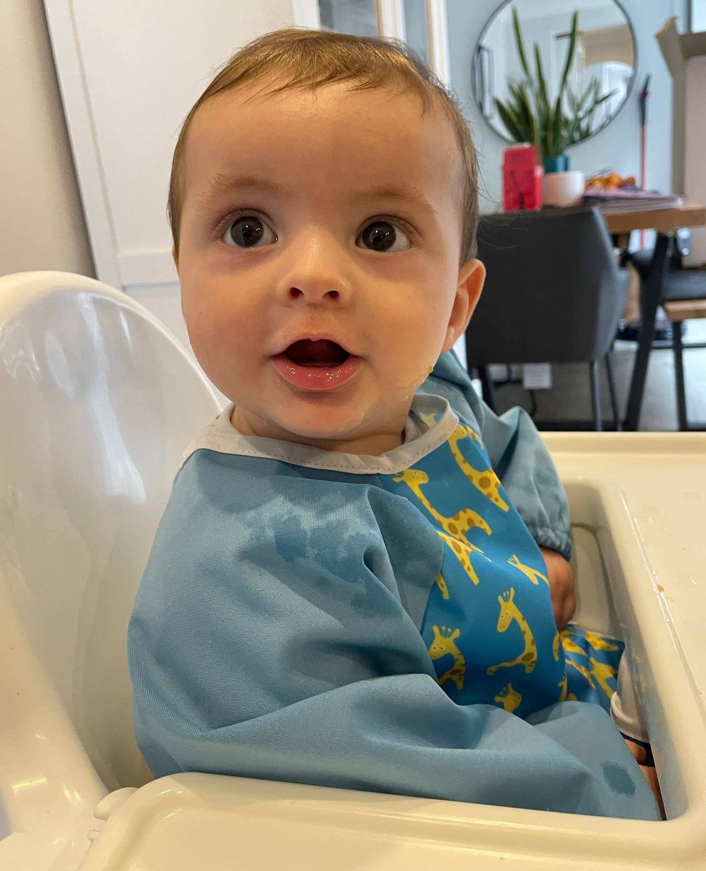 Premium Soft Long Sleeve Water Resistant Washable Bib – Blue Giraffe Design - REGN