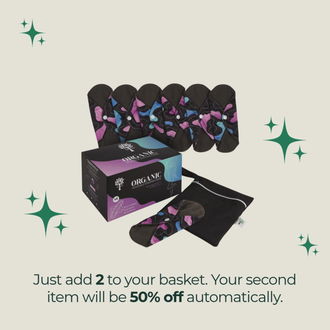 Load video: Reusable Eco Sanitary Pads - Washable &amp; Durable Period Pads (6 Pack) - Buy One Get One Half Price!