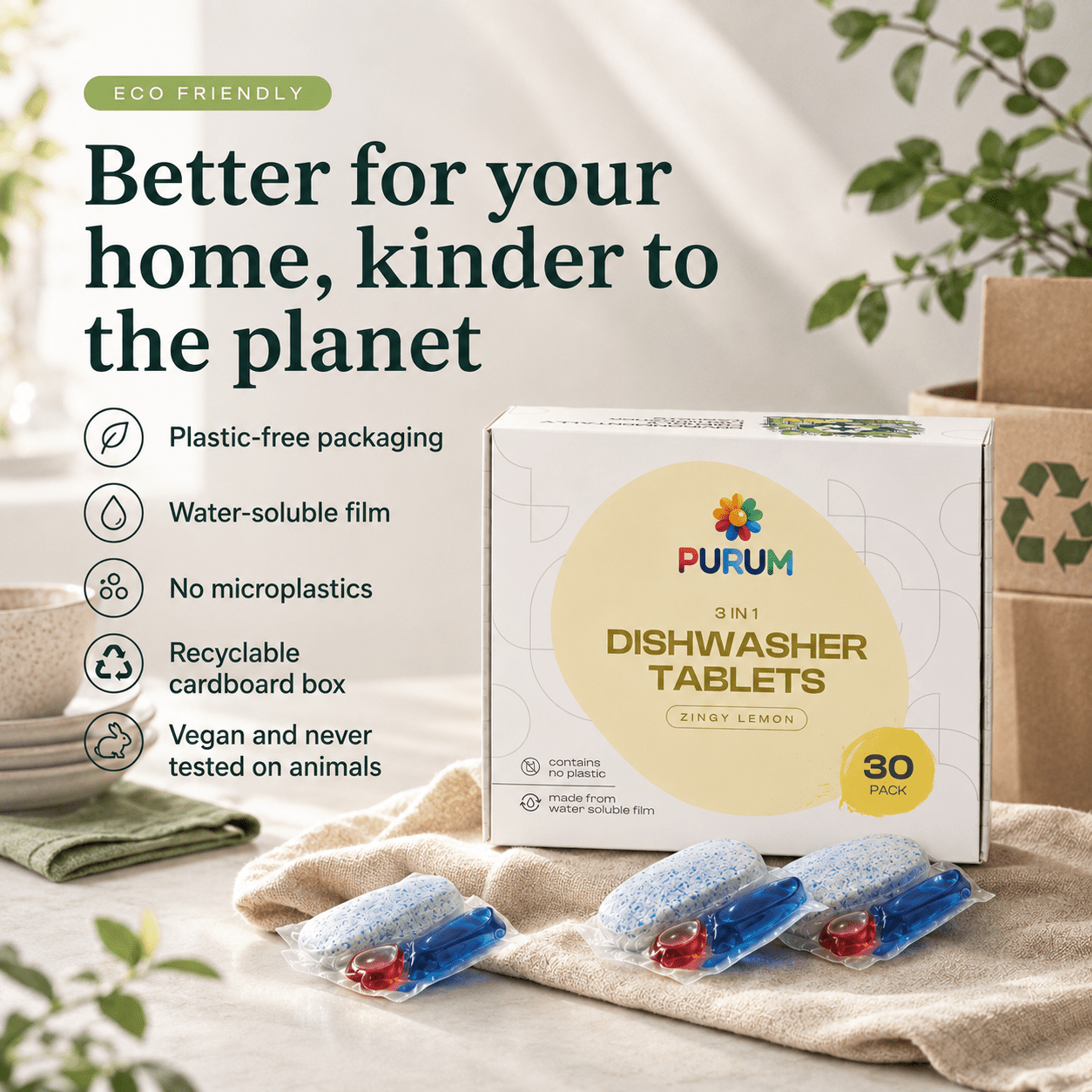 Purum 3-in-1 Dishwasher Tablets Bundle – Lemon – 120 Tablets - REGN