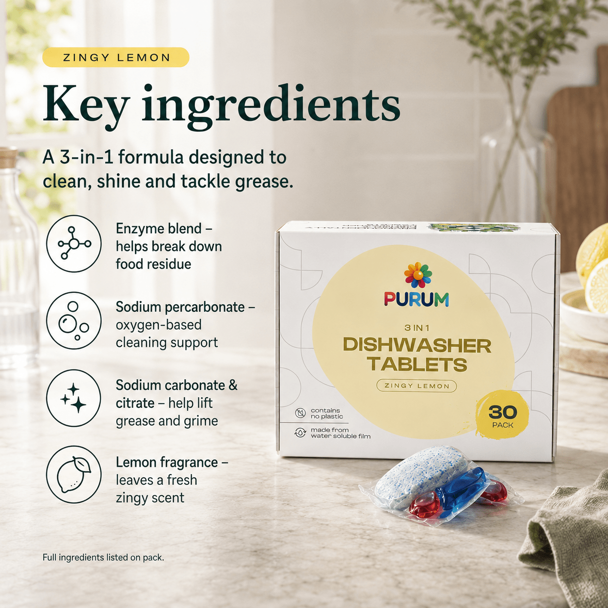 Purum 3-in-1 Dishwasher Tablets Bundle – Lemon – 120 Tablets - REGN