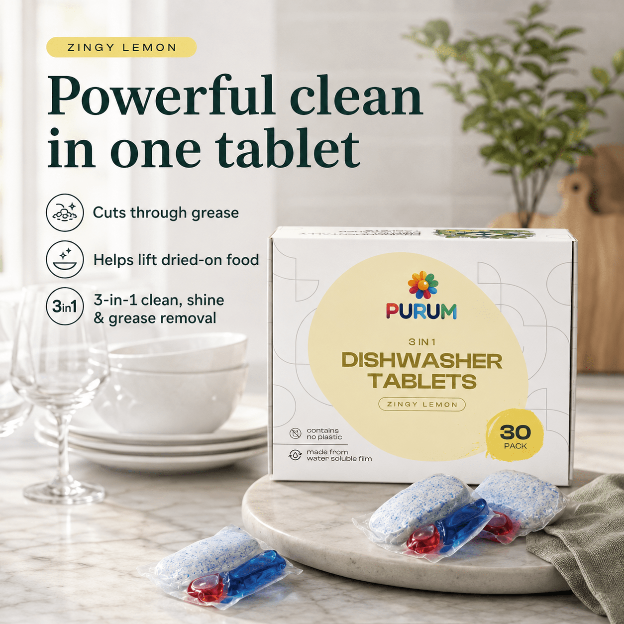 Purum 3-in-1 Dishwasher Tablets Bundle – Lemon – 120 Tablets - REGN