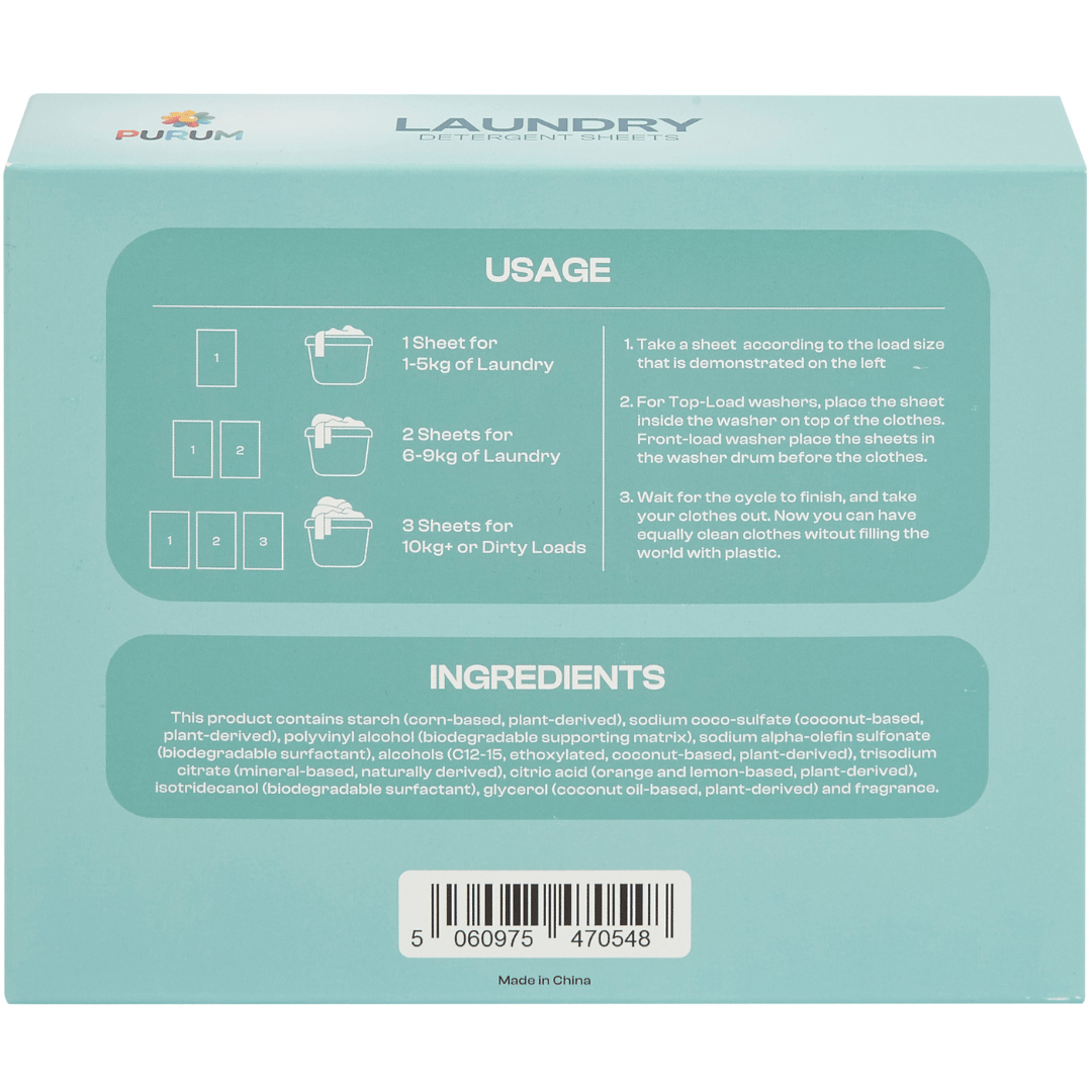 Purum Fresh Linen Scented Eco - Friendly Laundry Detergent Sheets - 64 Pack - REGN