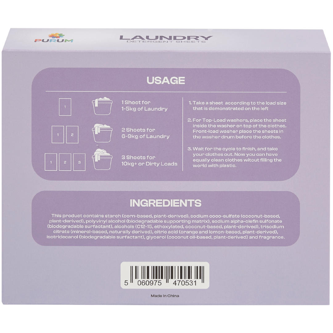 Purum Lavender Scented Eco - Friendly Laundry Detergent Sheets - 64 Pack - REGN