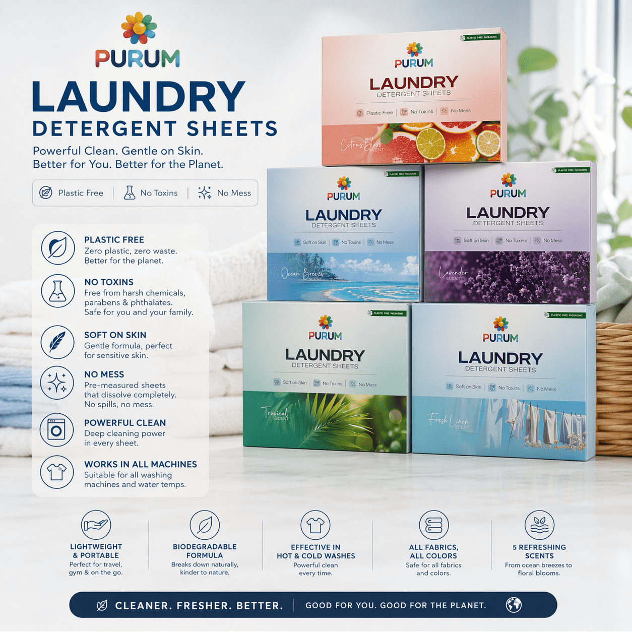 Purum Ultimate Laundry Bundle – 320 Eco - Friendly Laundry Sheets & 5 Scent Boosters Set - REGN