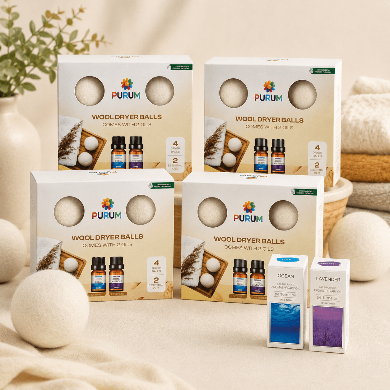 Purum Wool Dryer Balls Gift Set - 4 Pack Bundle - REGN
