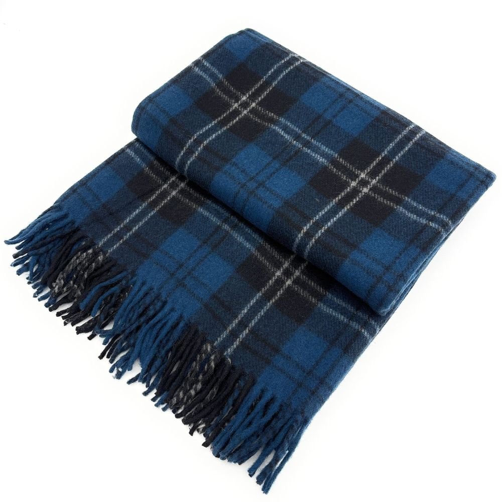 Ramsay Blue Recycled Wool Blanket in Classic Tartan Check - REGN