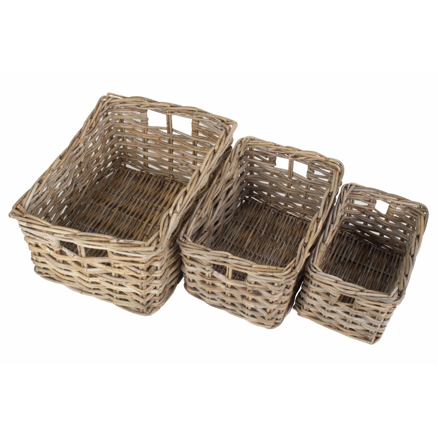 Rectangular Grey Rattan Storage Basket Set 3 - REGN