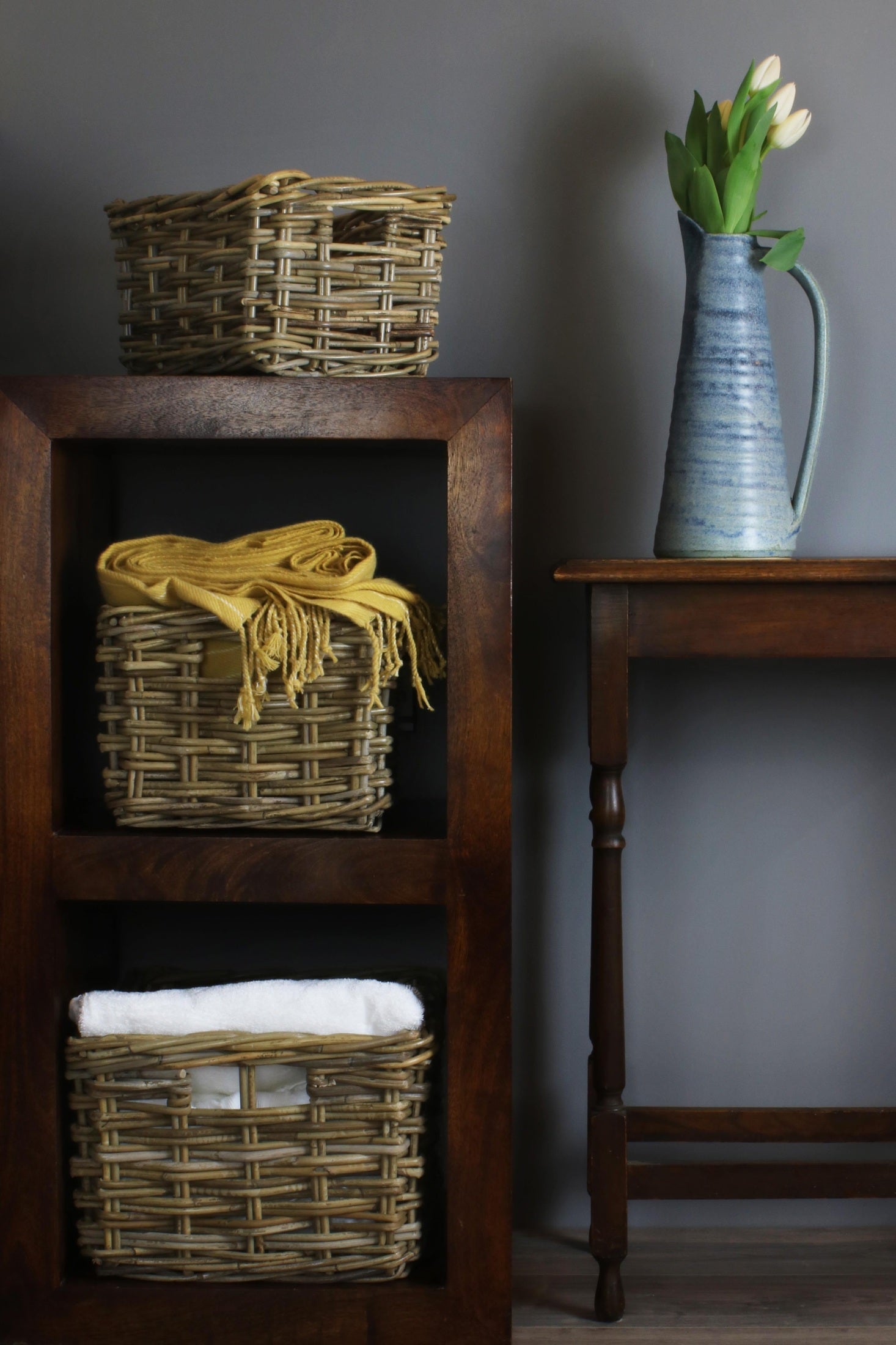 Rectangular Grey Rattan Storage Basket Set 3 - REGN