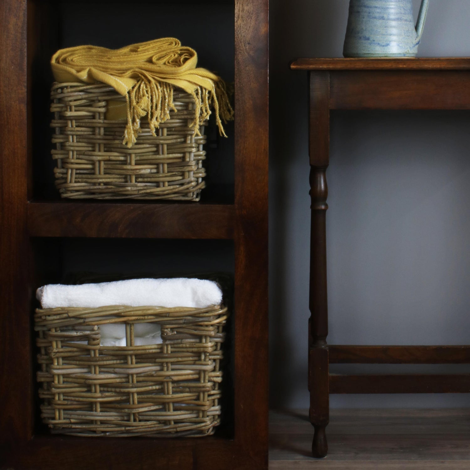 Rectangular Grey Rattan Storage Basket Set 3 - REGN
