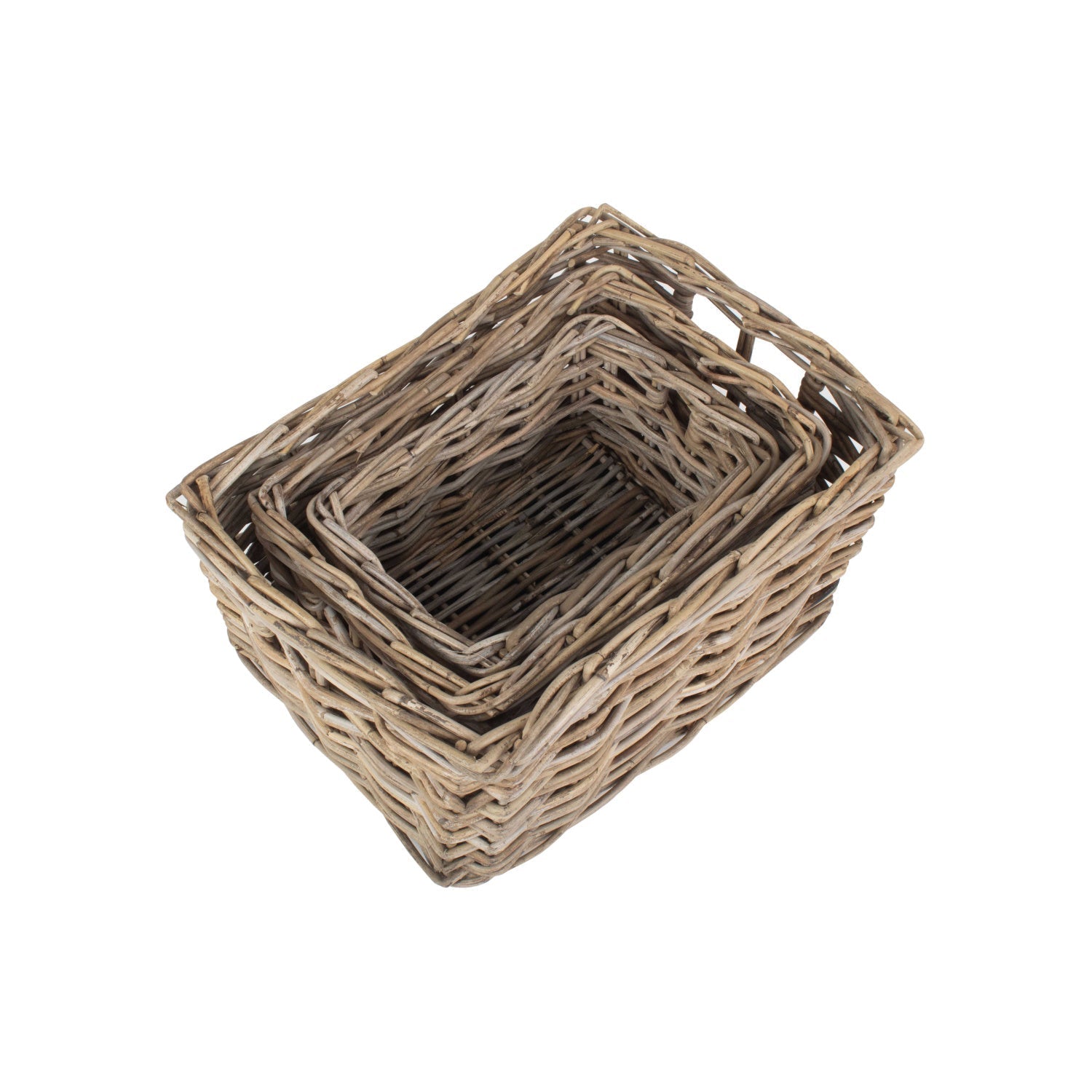 Rectangular Grey Rattan Storage Basket Set 3 - REGN
