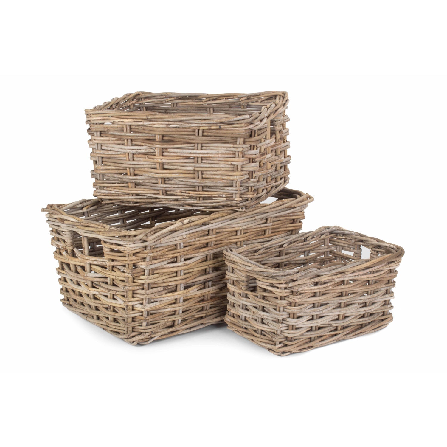 Rectangular Grey Rattan Storage Basket Set 3 - REGN