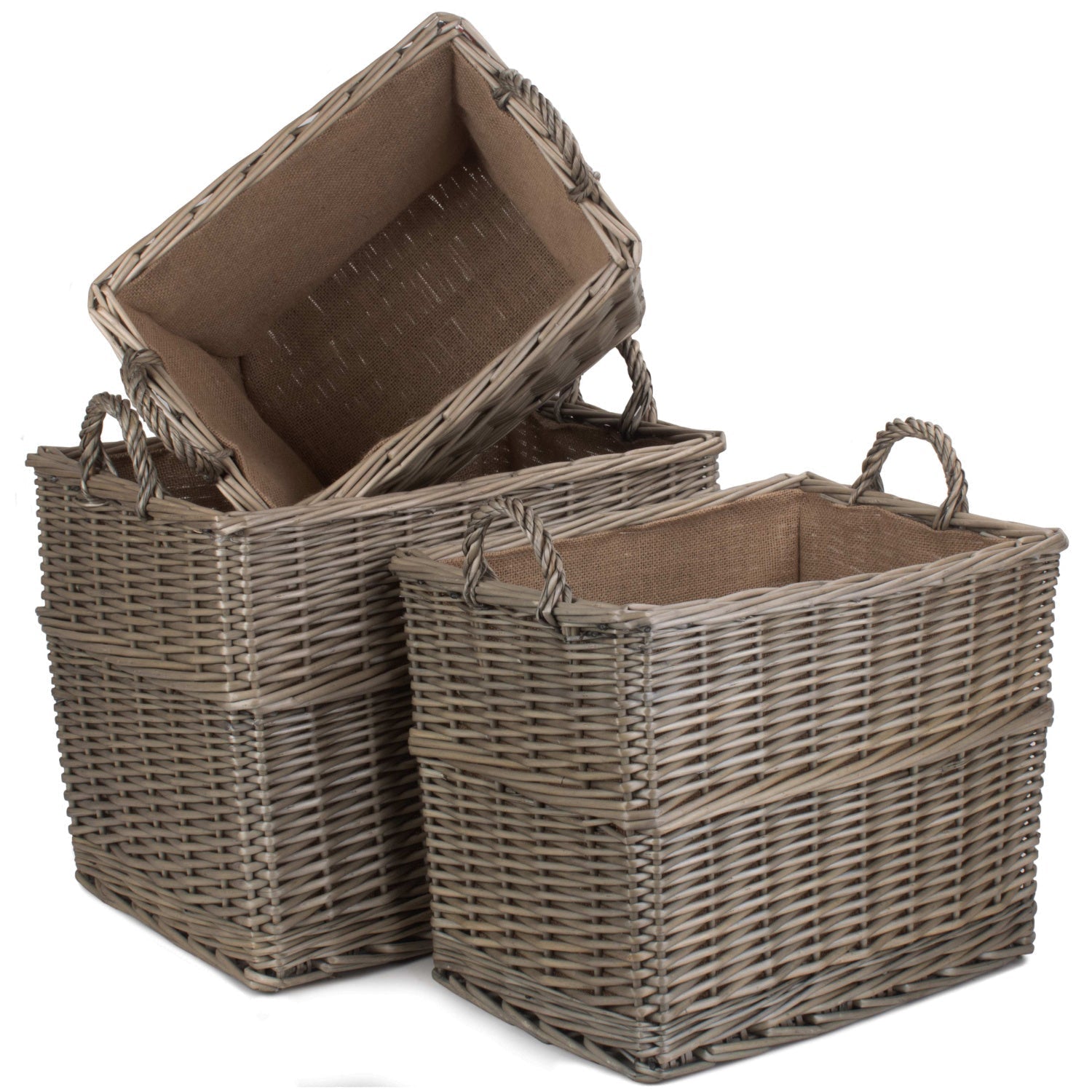 Rectangular Lined Wicker Log Storage Basket Set 3 - REGN