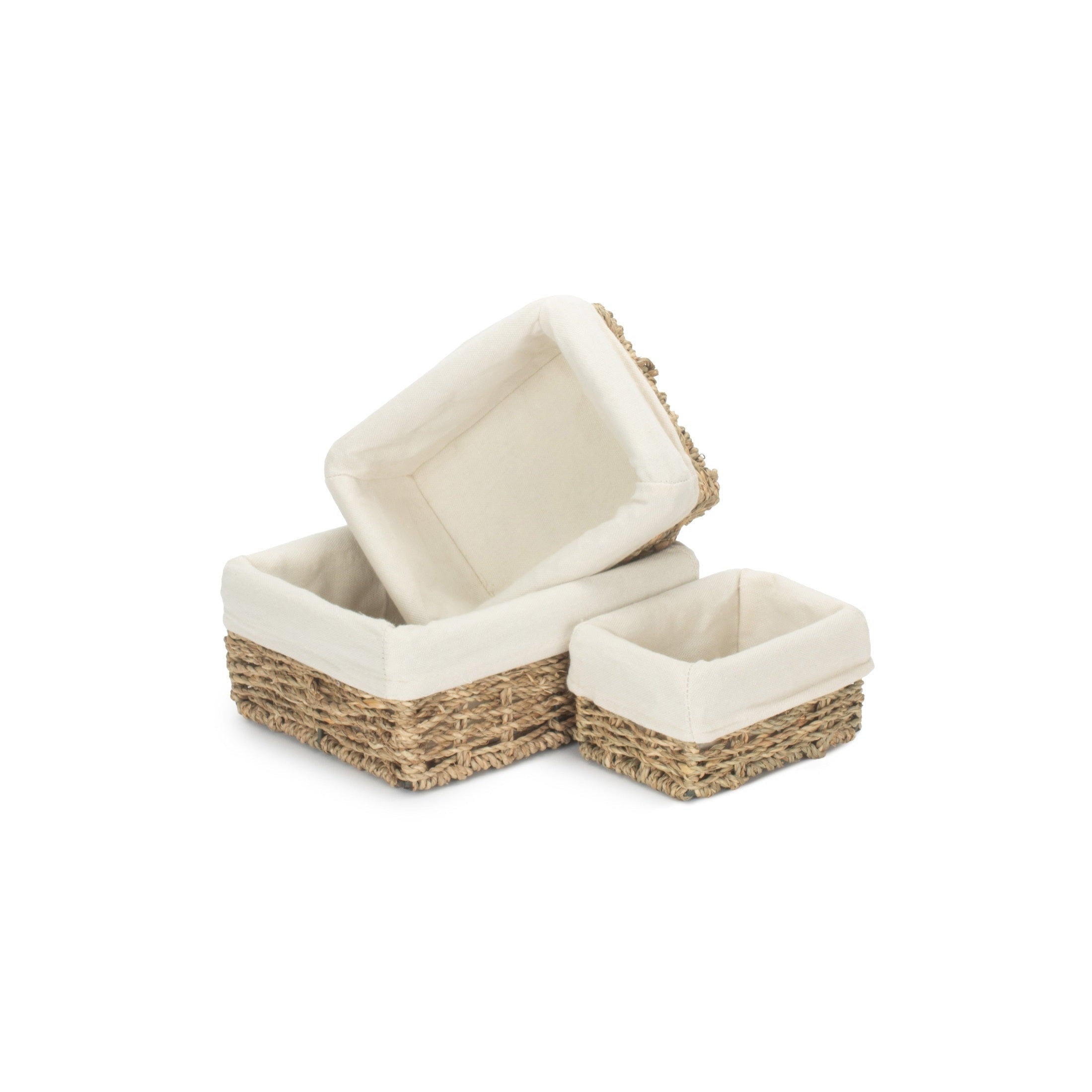 Rectangular Seagrass Small Tray Baskets with White Lining Set 3 - REGN