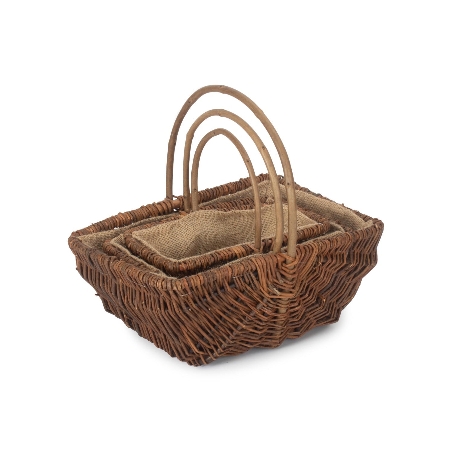 Rectangular Unpeeled Willow Garden Trug With Hessian Lining Set 3 - REGN