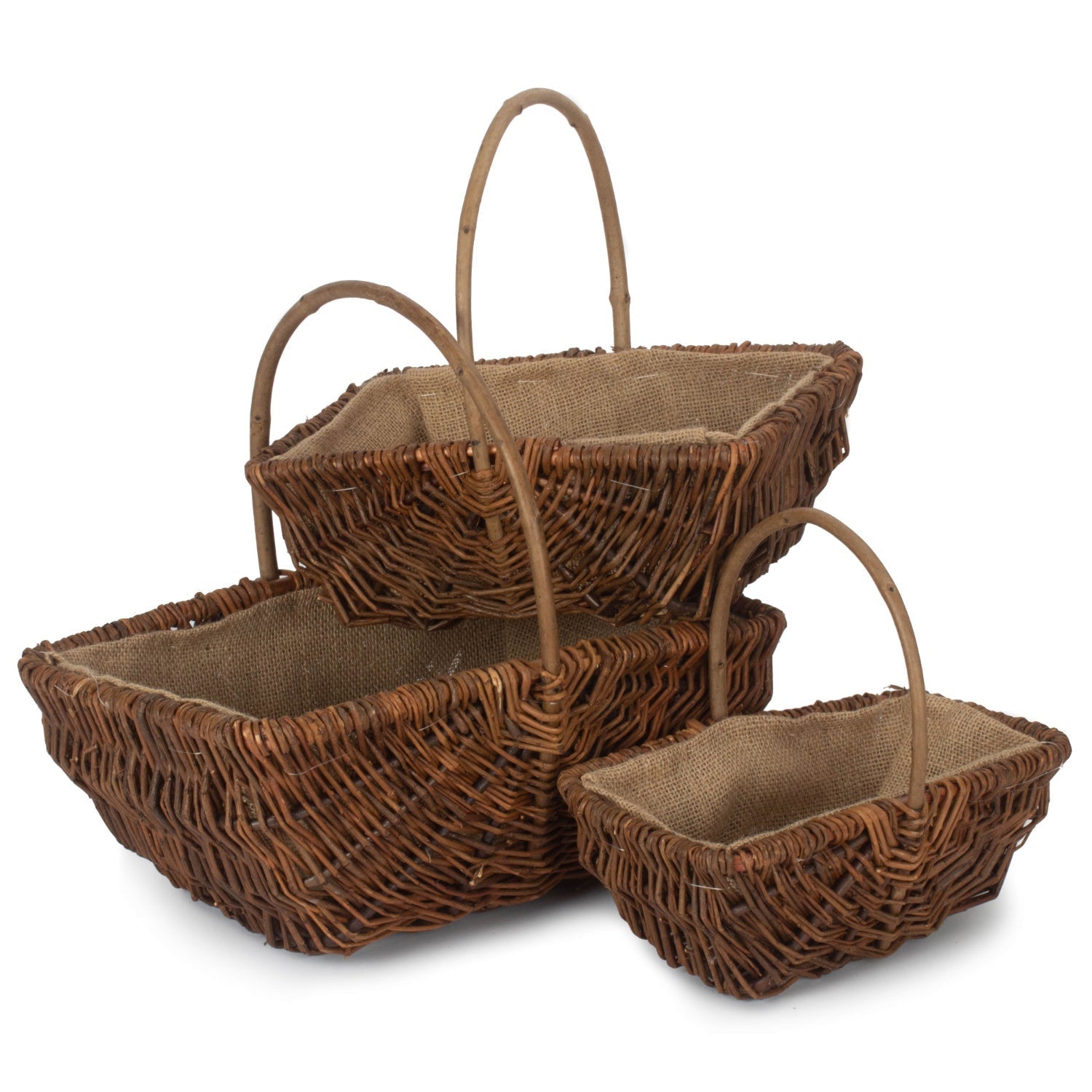 Rectangular Unpeeled Willow Garden Trug With Hessian Lining Set 3 - REGN