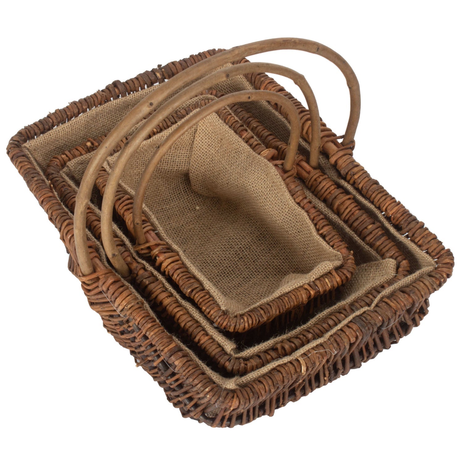 Rectangular Unpeeled Willow Garden Trug With Hessian Lining Set 3 - REGN