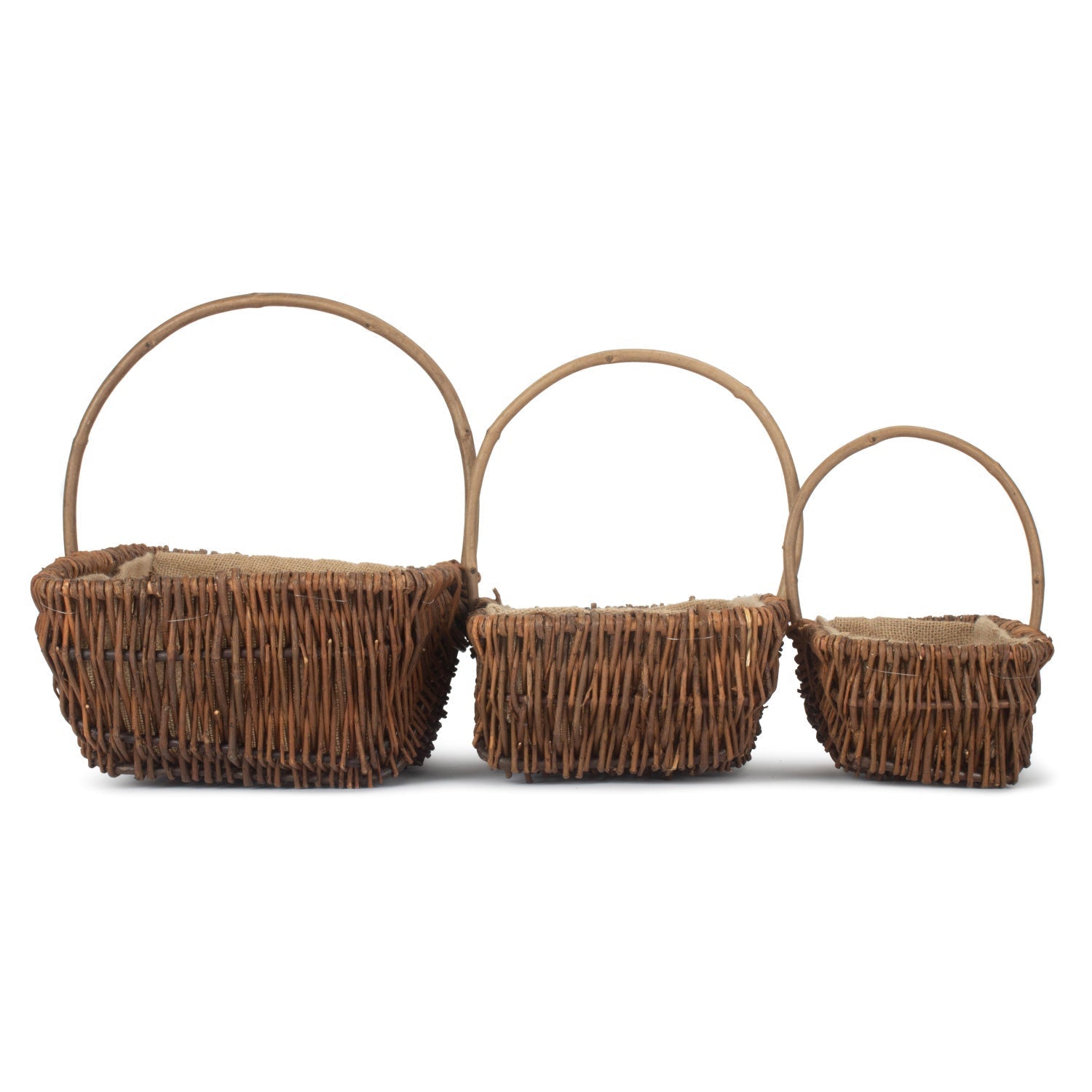Rectangular Unpeeled Willow Garden Trug With Hessian Lining Set 3 - REGN