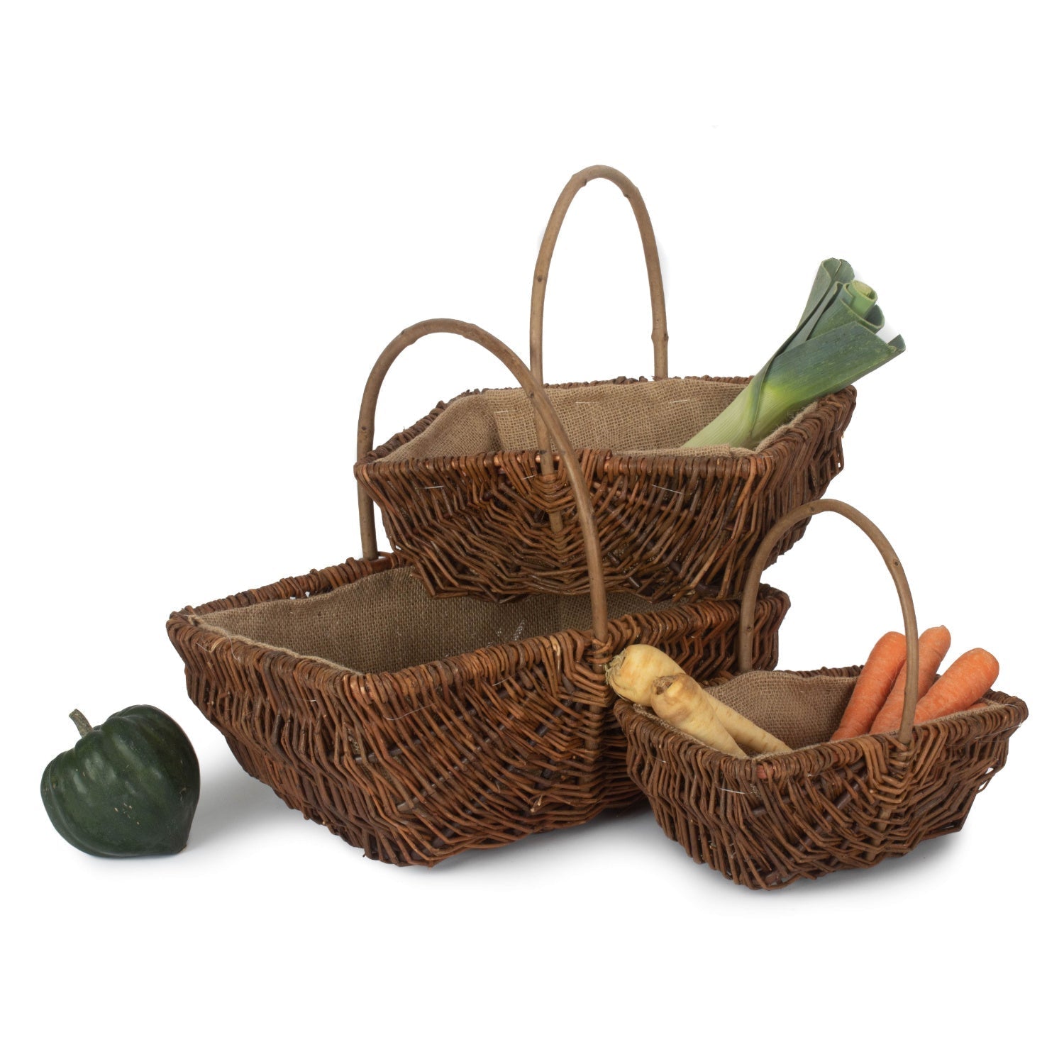 Rectangular Unpeeled Willow Garden Trug With Hessian Lining Set 3 - REGN
