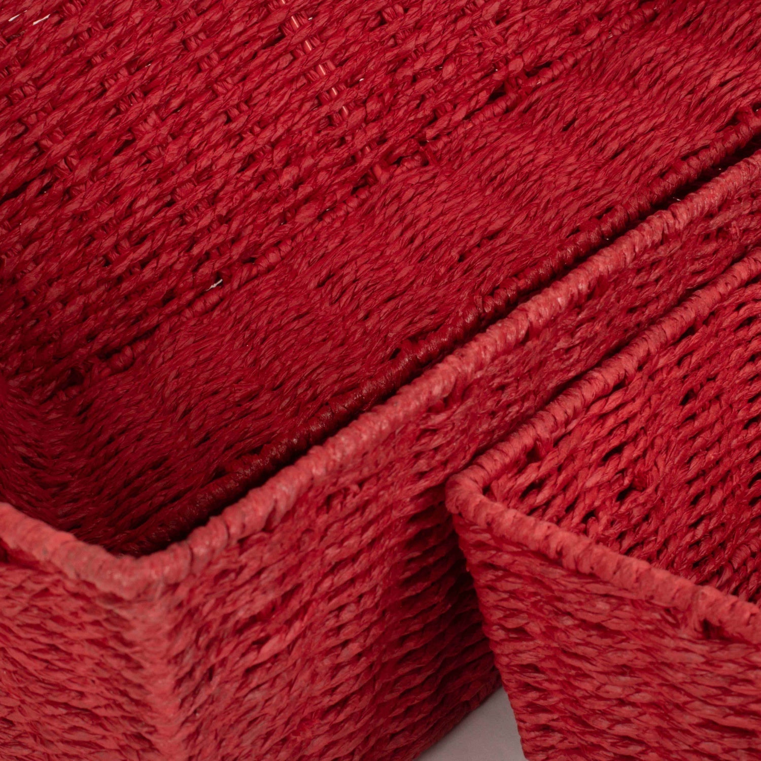 Red Paper Rope Tray Baskets Set of 3 - REGN